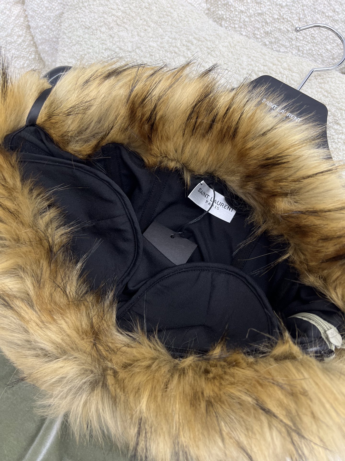 Saint Laurent Off-the-shoulder Faux Fur-trimmed Gathered Velvet Mini Dress - Gray