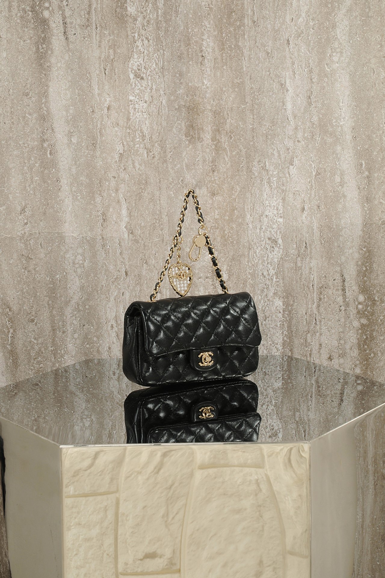 Chanel Pearl Heart Charm Mini Flap Bag