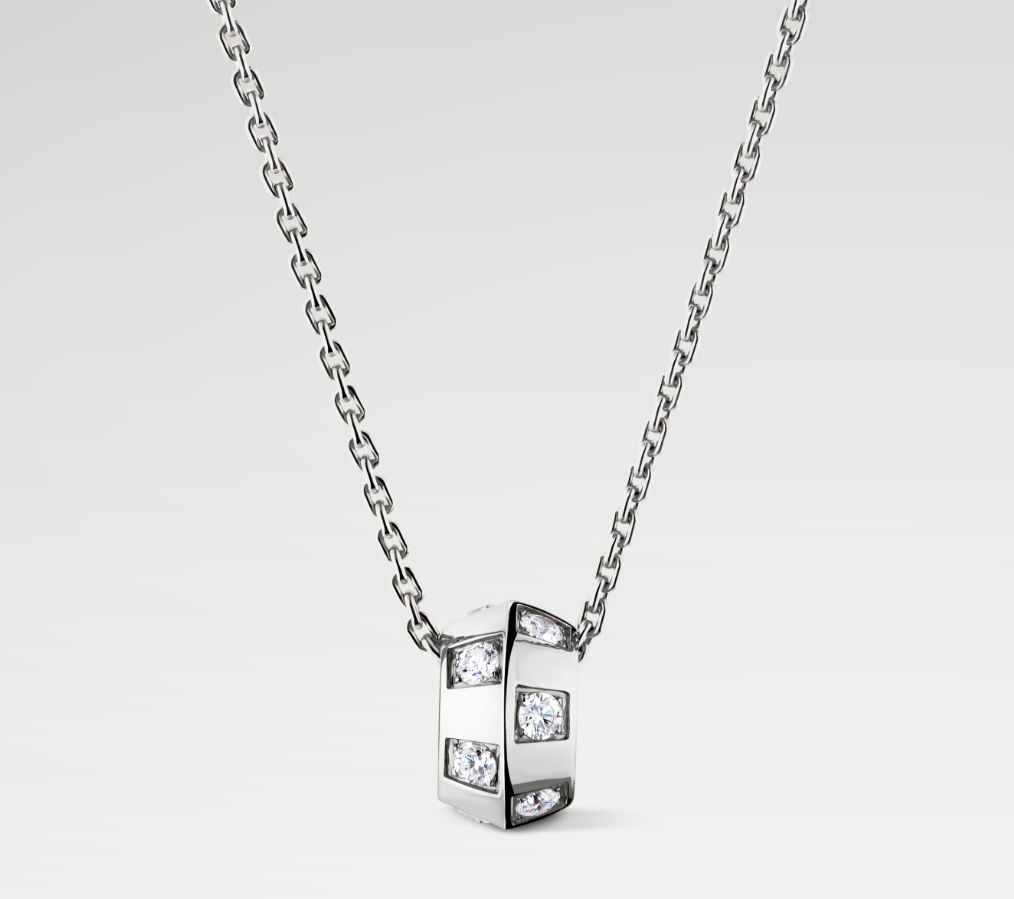 LOUIS VUITTON Q03889 Le Damier de Louis Vuitton Pendant, White Gold and Diamonds