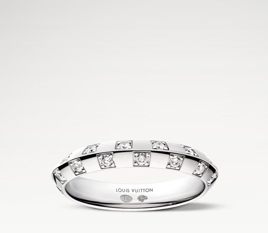 LOUIS VUITTON Q9Y55F Le Damier de Louis Vuitton Small Ring, White Gold and Diamonds