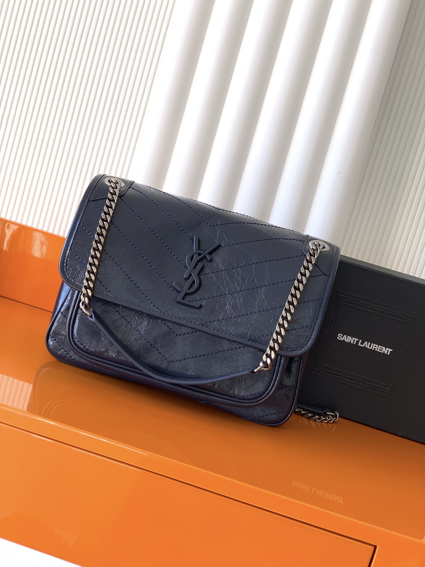 SAINT LAURENT Niki Medium Crinkled Glossed-leather Shoulder Bag