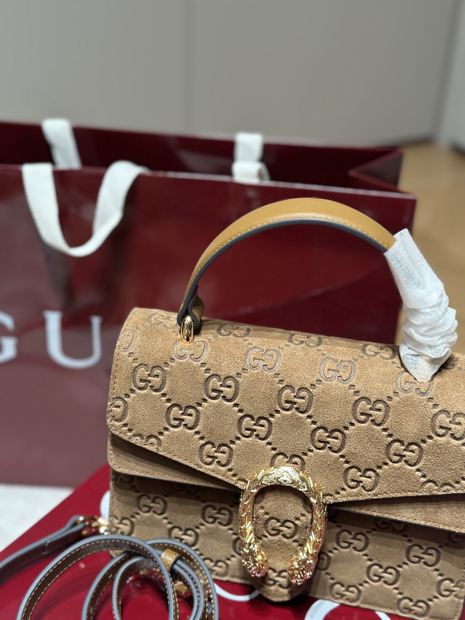 Gucci  dionysus debossed suede shoulder bag
