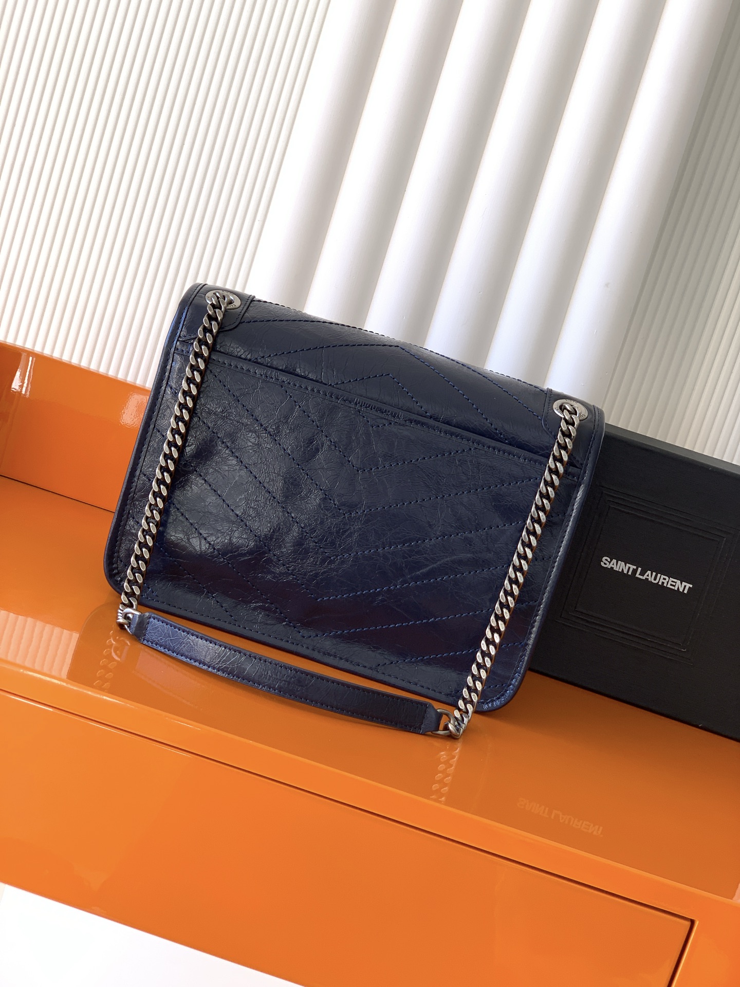 SAINT LAURENT Niki Medium Crinkled Glossed-leather Shoulder Bag