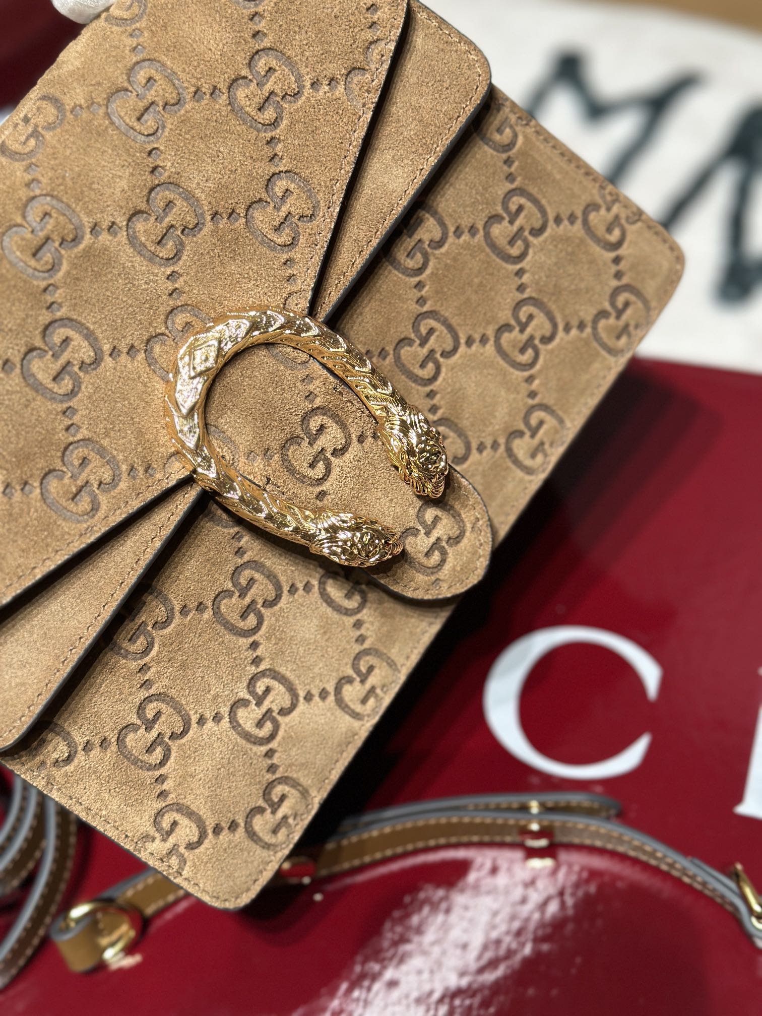 Gucci  dionysus debossed suede shoulder bag