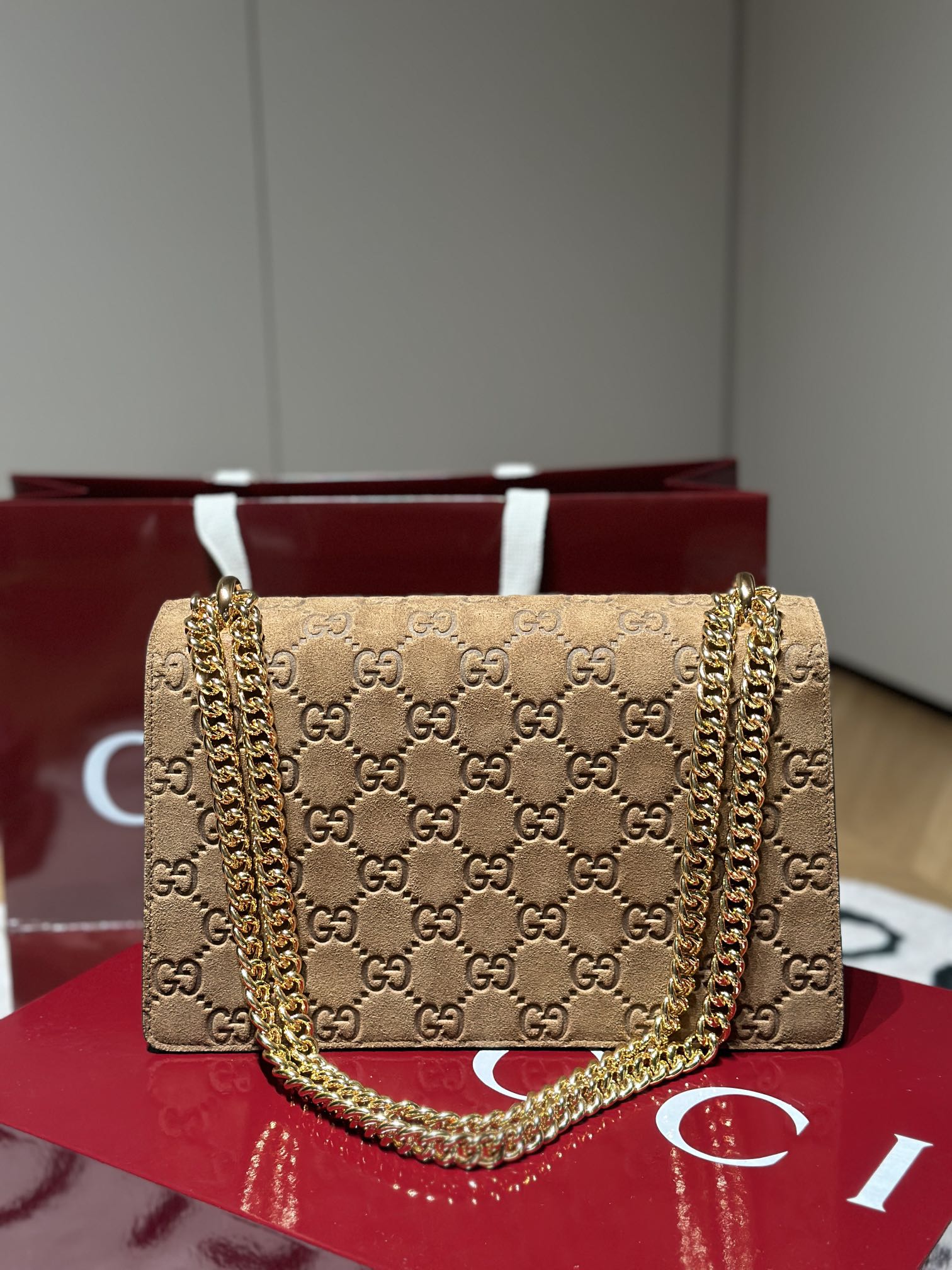 Gucci  dionysus debossed suede shoulder bag