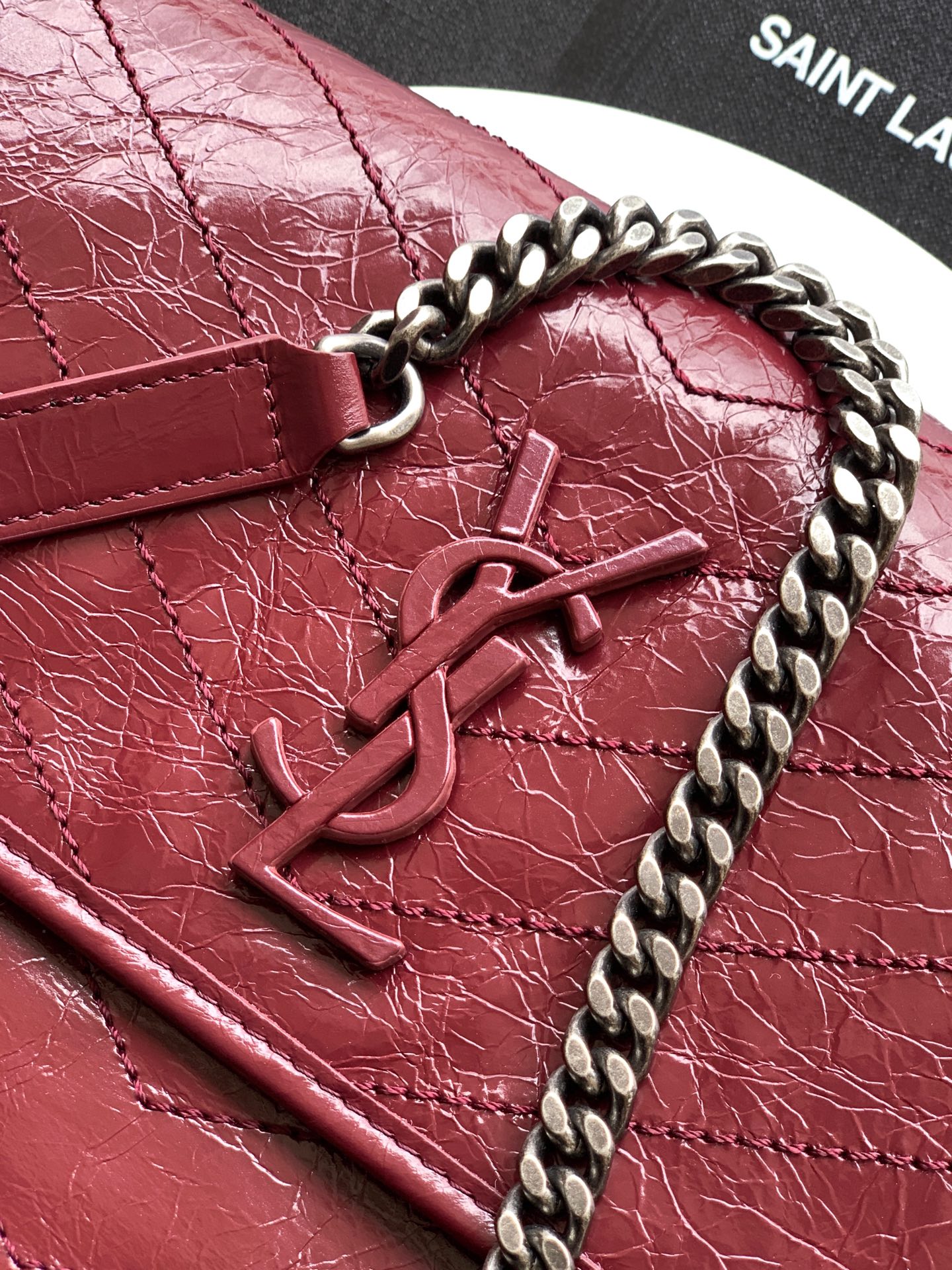 SAINT LAURENT Niki Medium Crinkled Glossed-leather Shoulder Bag