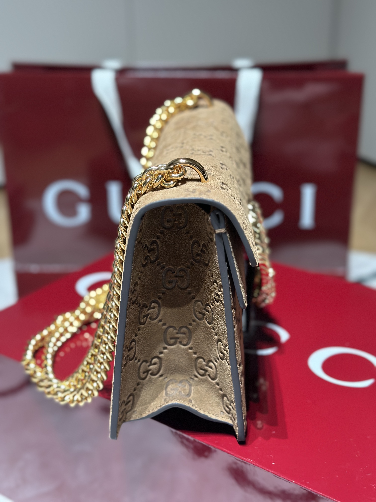 Gucci  dionysus debossed suede shoulder bag