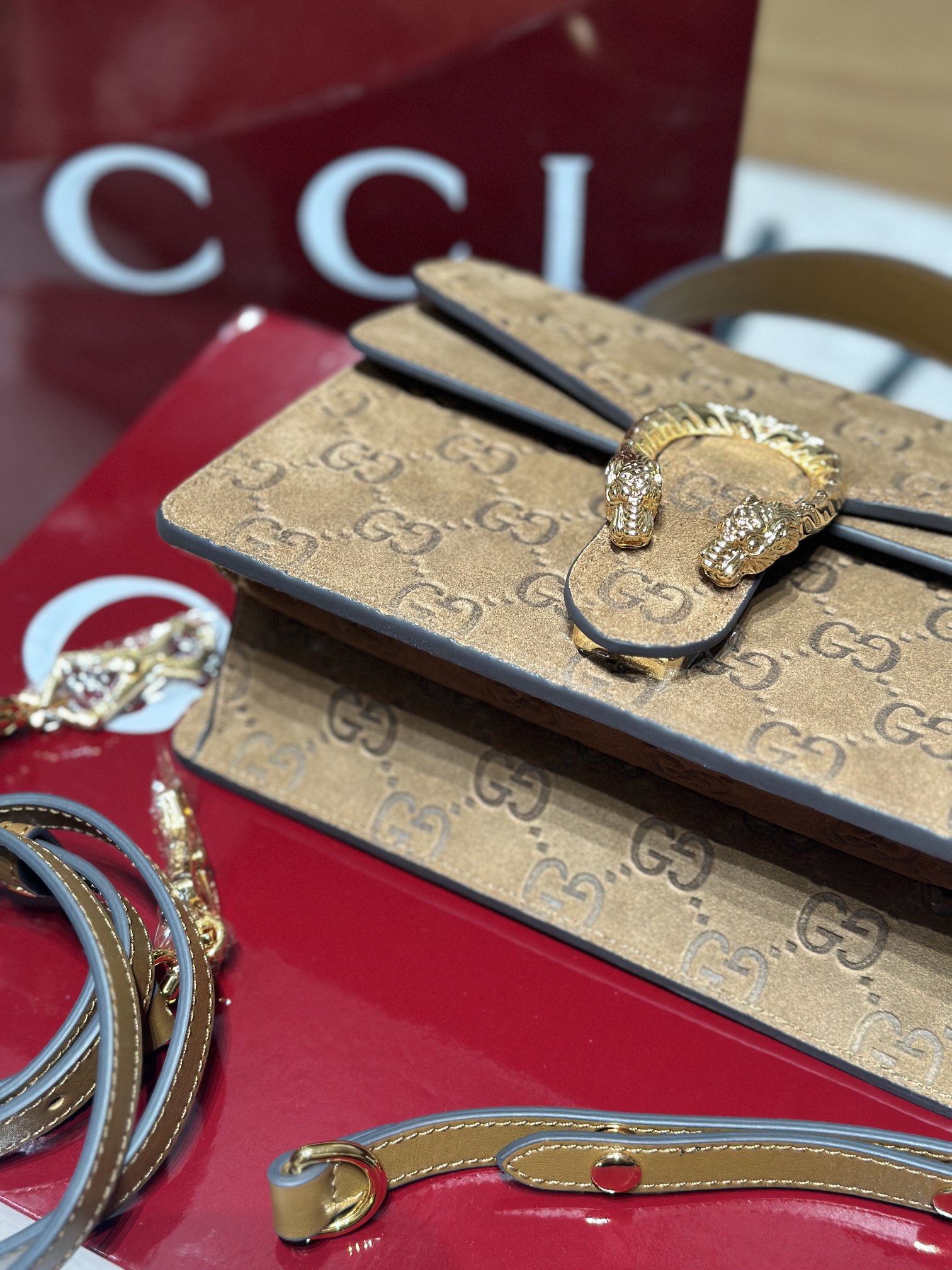 Gucci  dionysus debossed suede shoulder bag