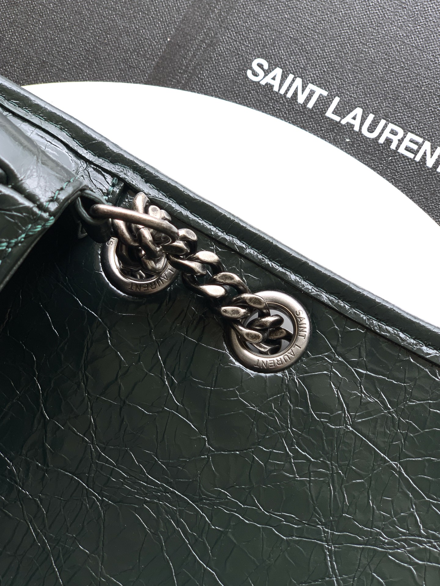 SAINT LAURENT Niki Medium Crinkled Glossed-leather Shoulder Bag