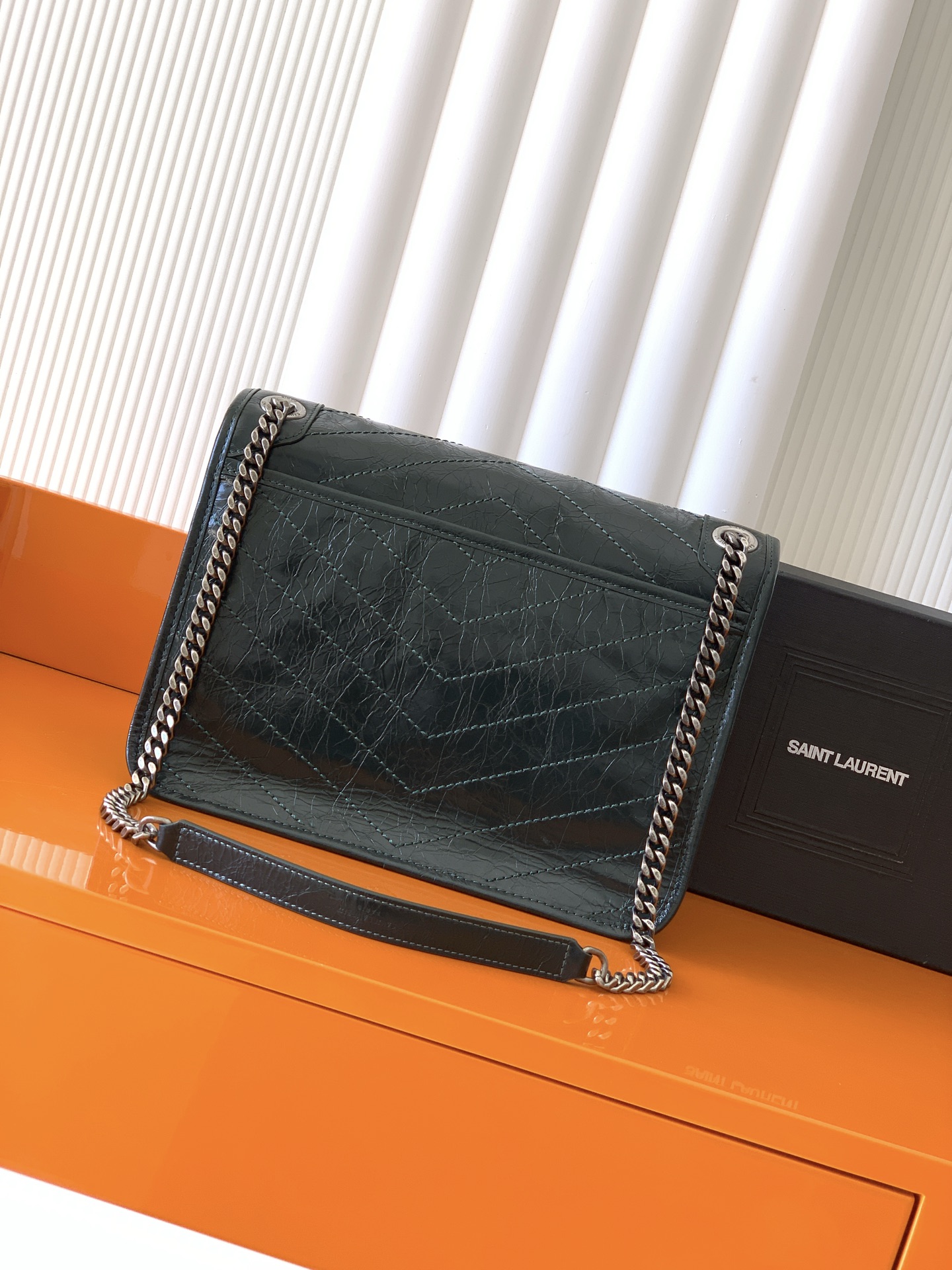 SAINT LAURENT Niki Medium Crinkled Glossed-leather Shoulder Bag