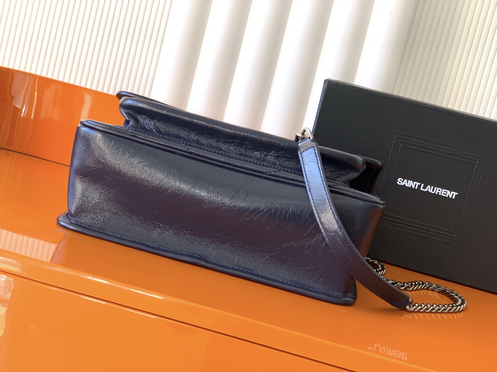 SAINT LAURENT Niki Medium Crinkled Glossed-leather Shoulder Bag