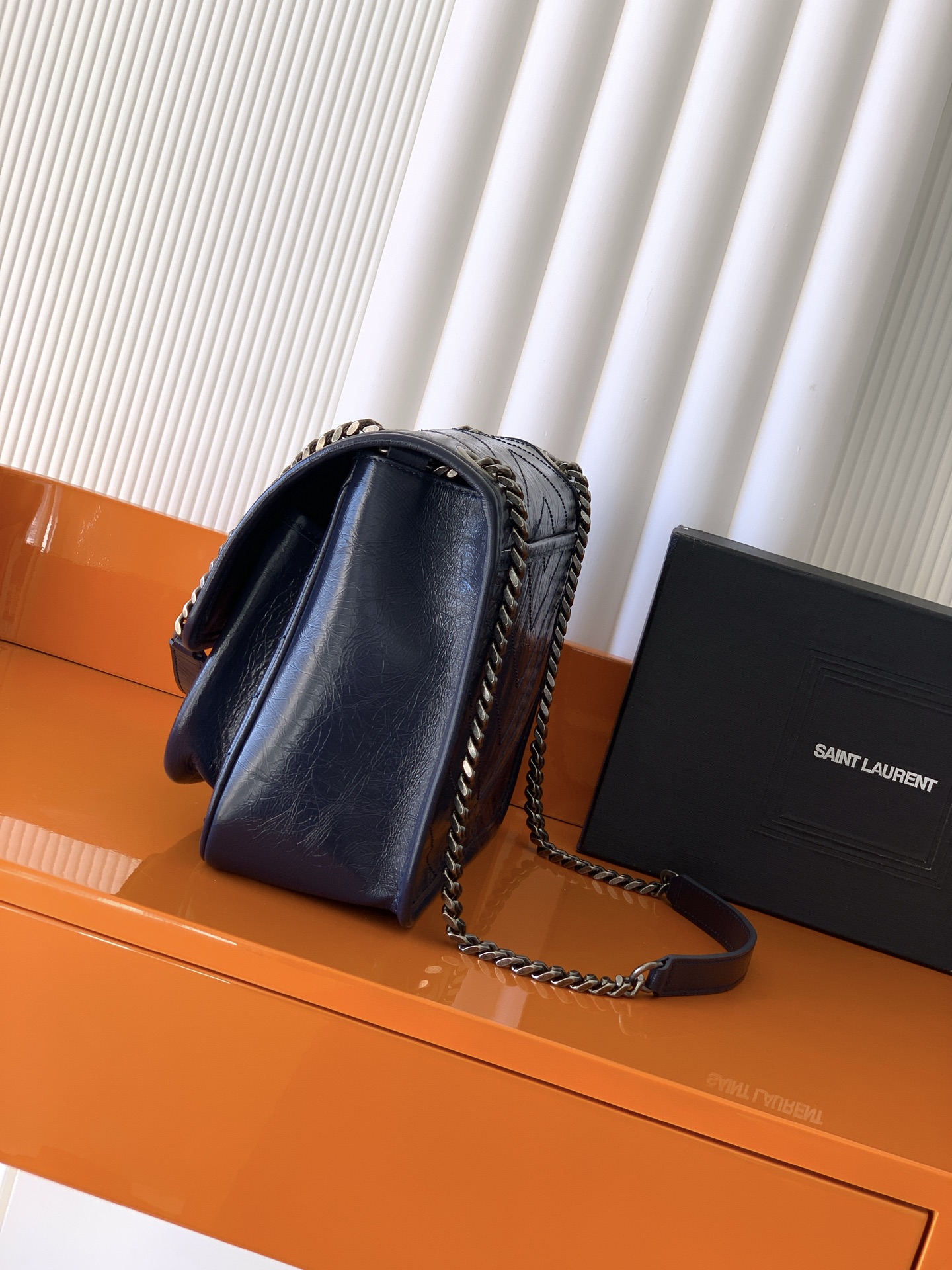 SAINT LAURENT Niki Medium Crinkled Glossed-leather Shoulder Bag