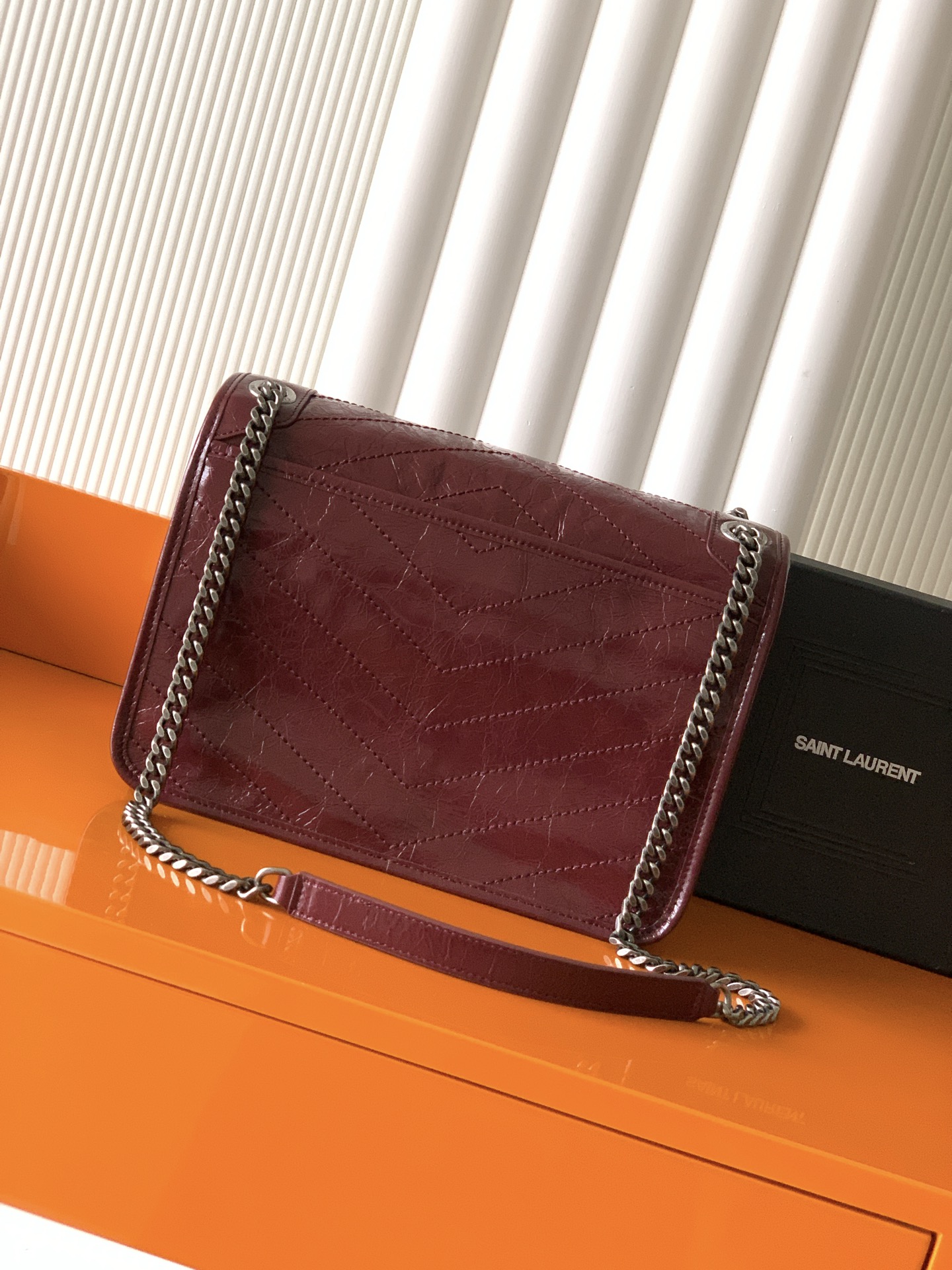 SAINT LAURENT Niki Medium Crinkled Glossed-leather Shoulder Bag