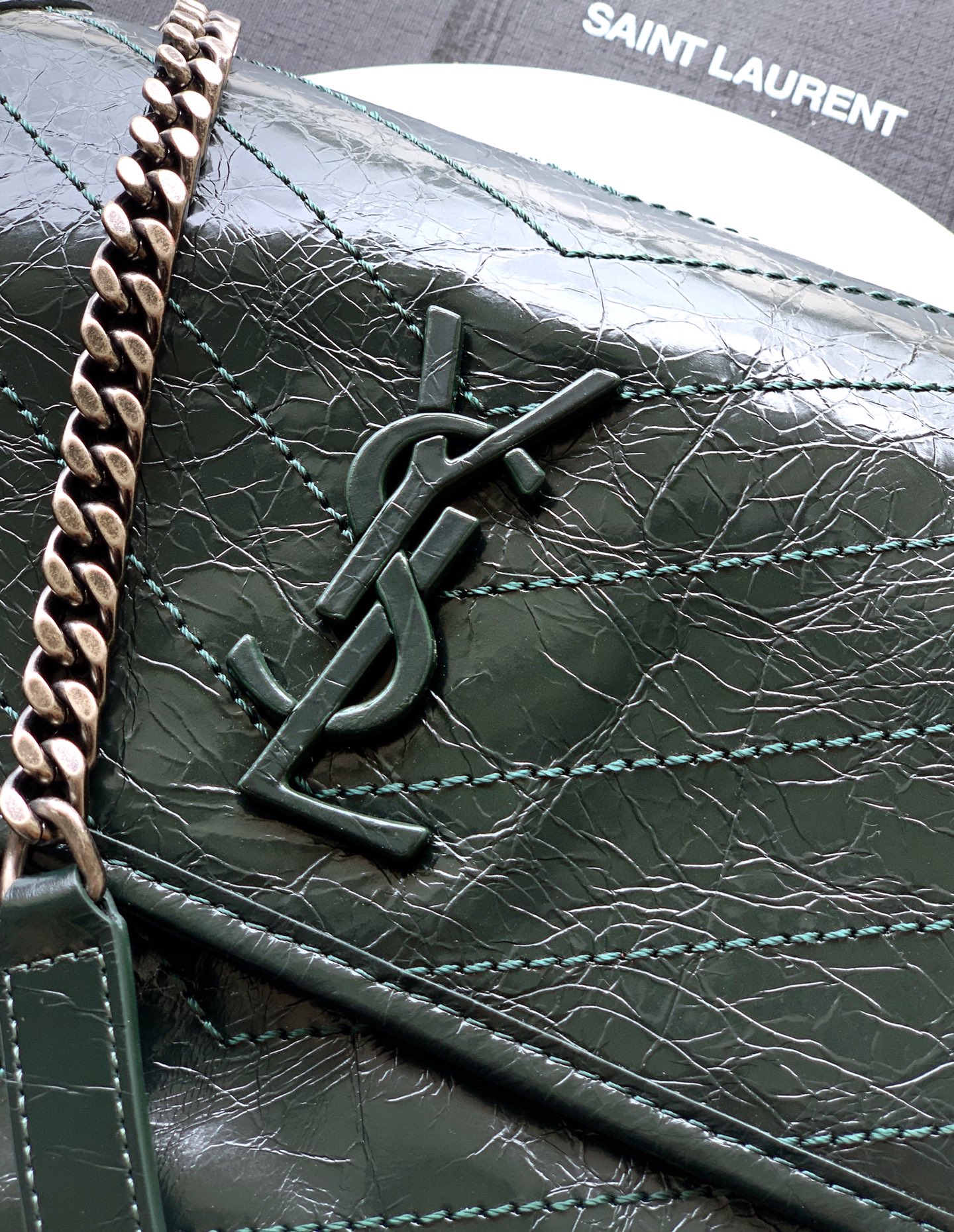 SAINT LAURENT Niki Medium Crinkled Glossed-leather Shoulder Bag