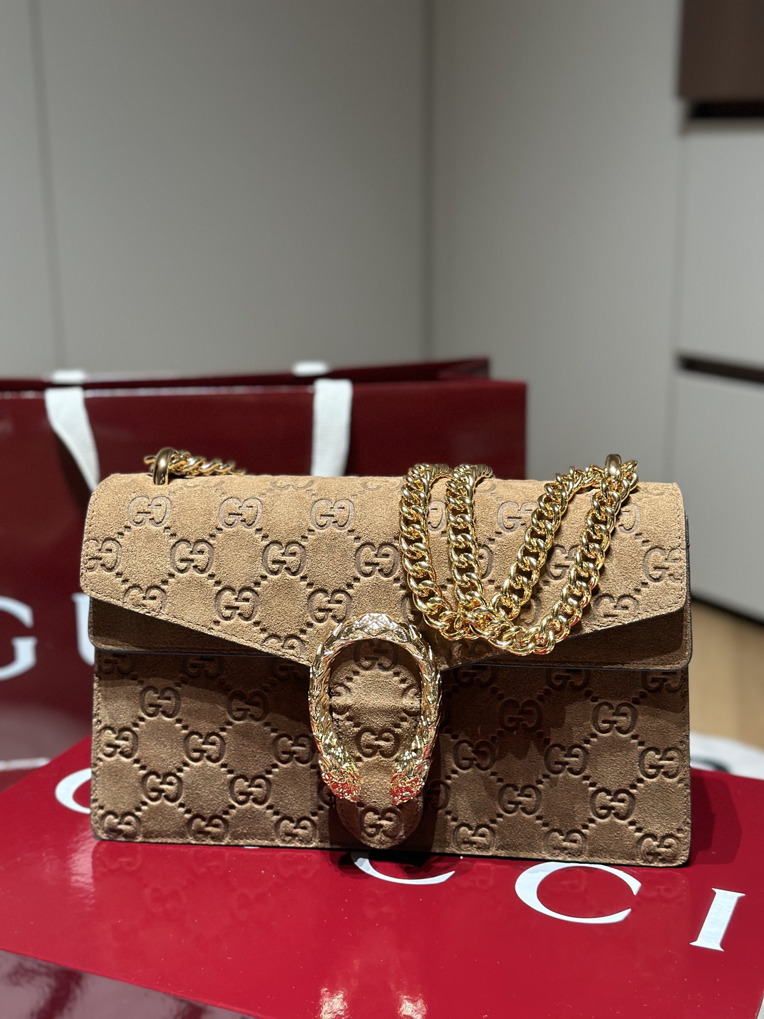 Gucci  dionysus debossed suede shoulder bag