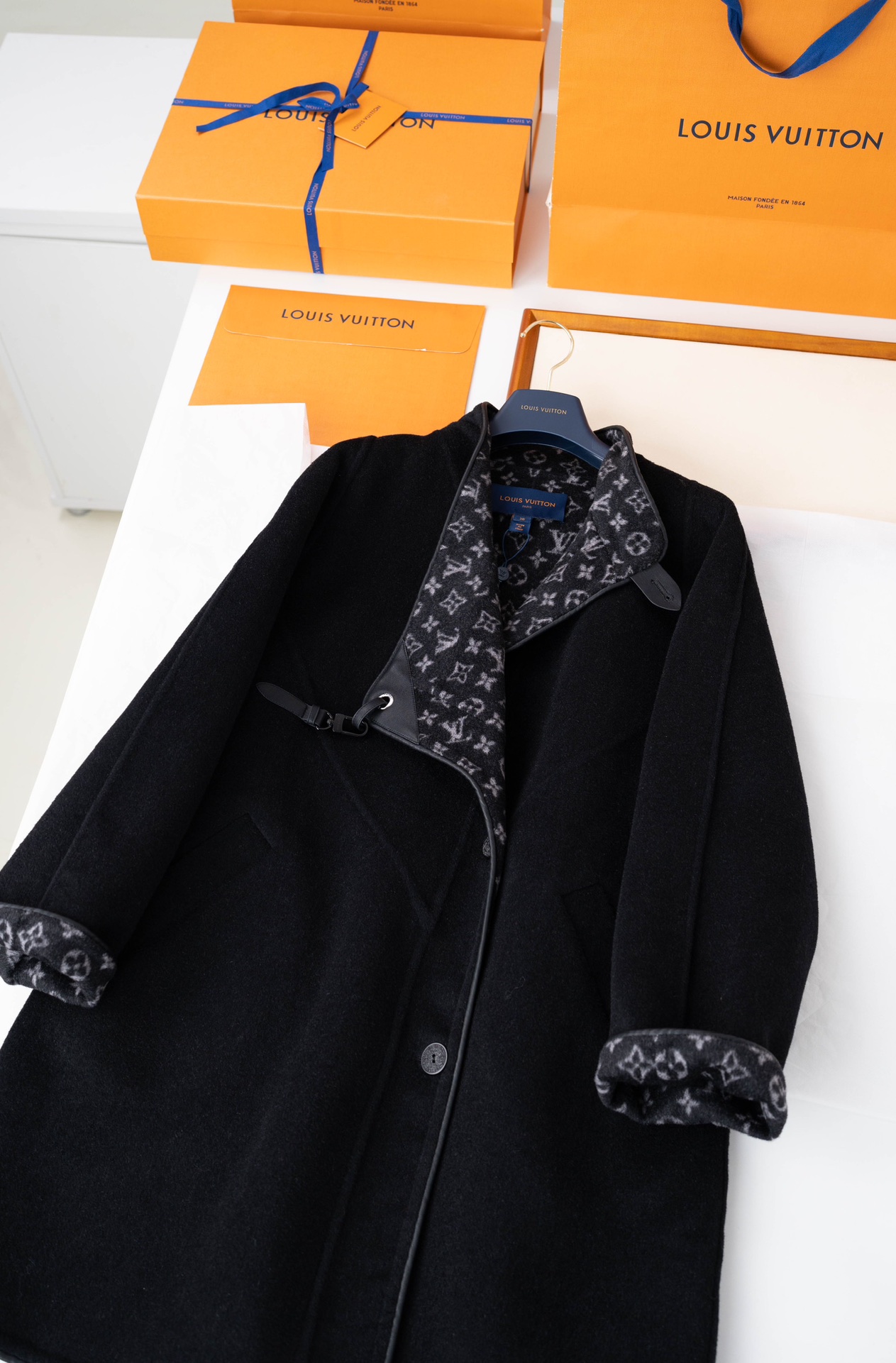 LV Classic Coat – Double-Faced Wool Long Coat with Hook Closure