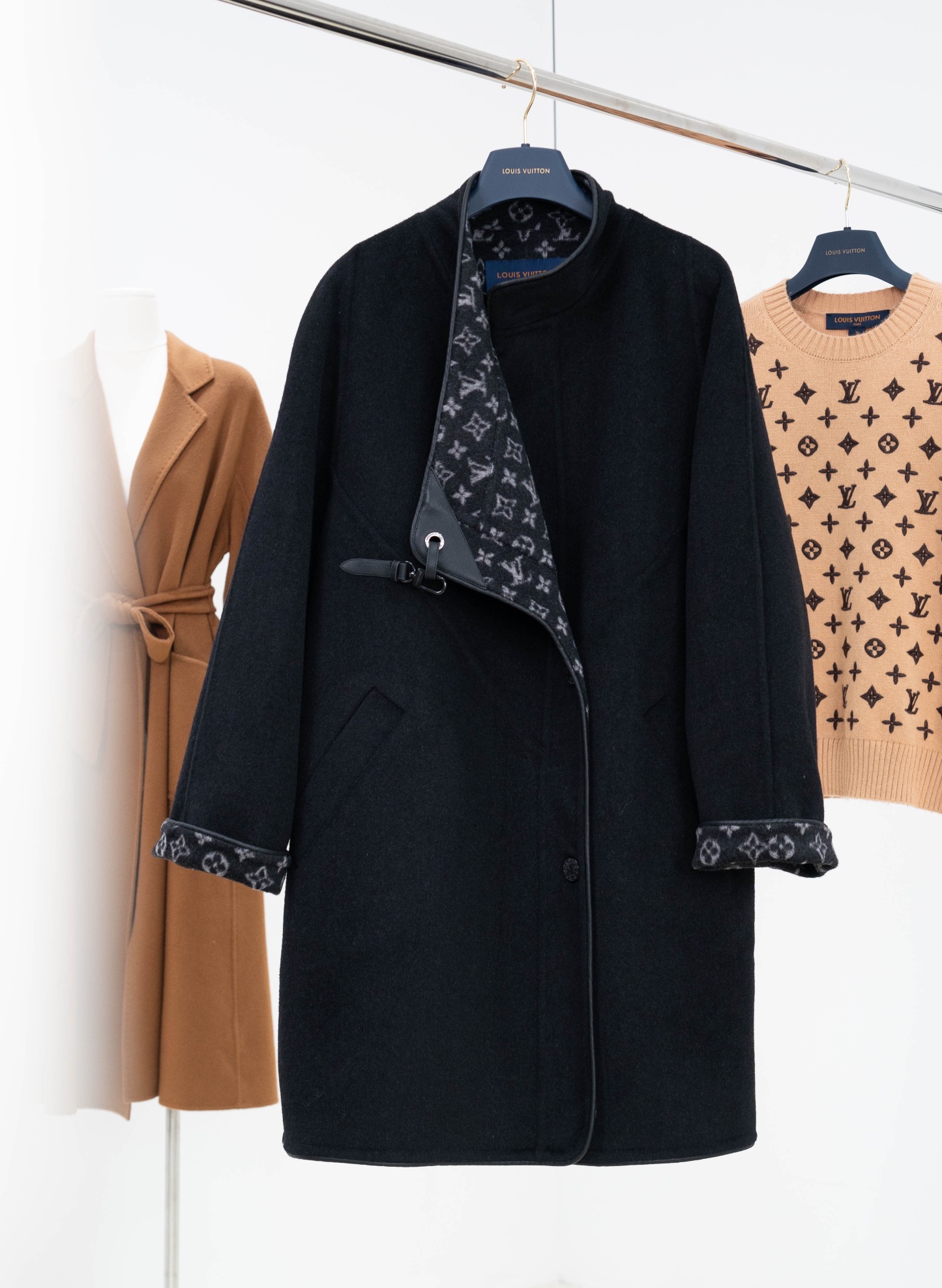 LV Classic Coat – Double-Faced Wool Long Coat with Hook Closure