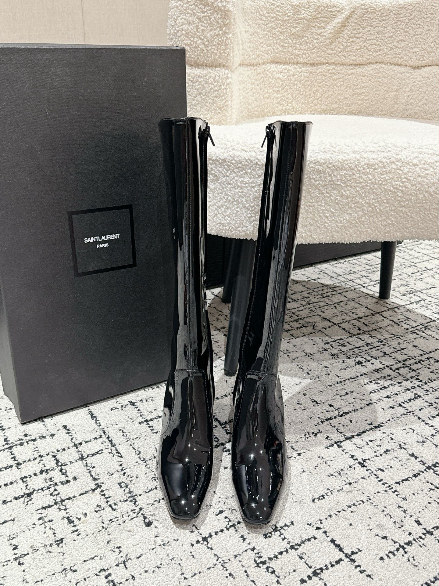 Saint Laurent YSL 25 / Square Toe High-Heel Boots