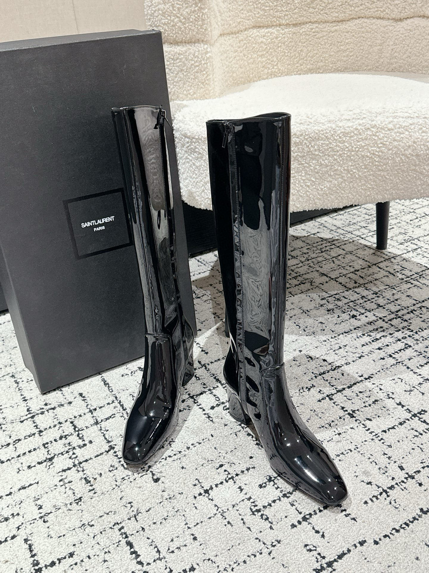 Saint Laurent YSL 25 / Square Toe High-Heel Boots