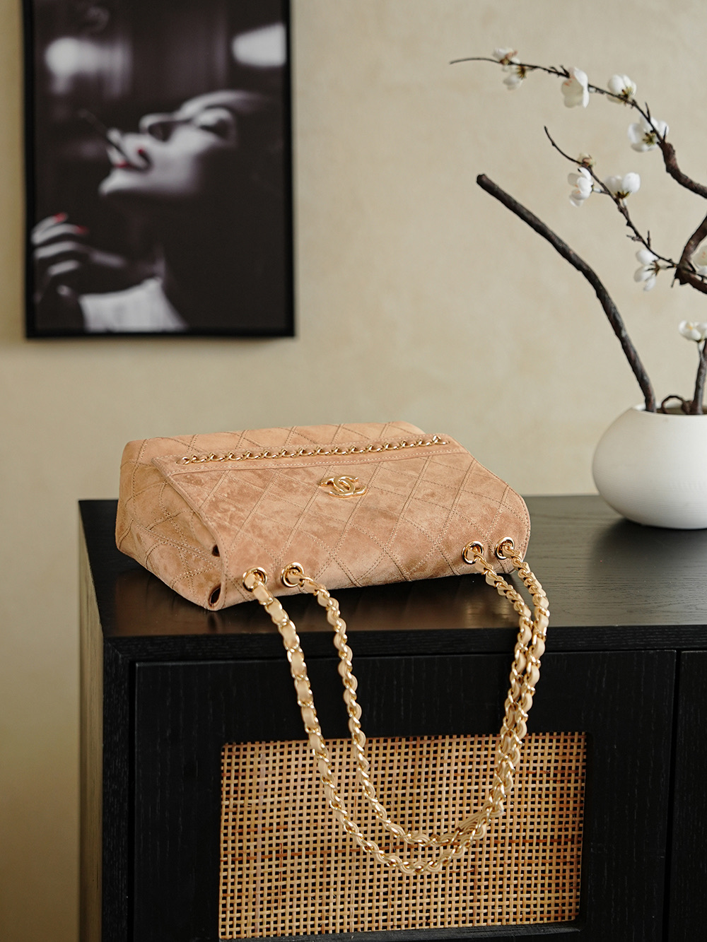 Chanel Camel Suede Chain-Edged Classic Flap Bag
