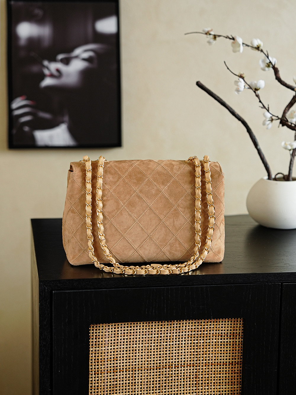 Chanel Camel Suede Chain-Edged Classic Flap Bag