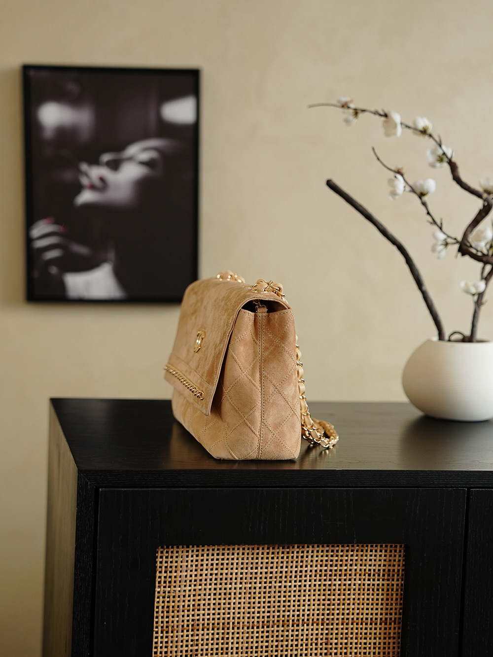 Chanel Camel Suede Chain-Edged Classic Flap Bag