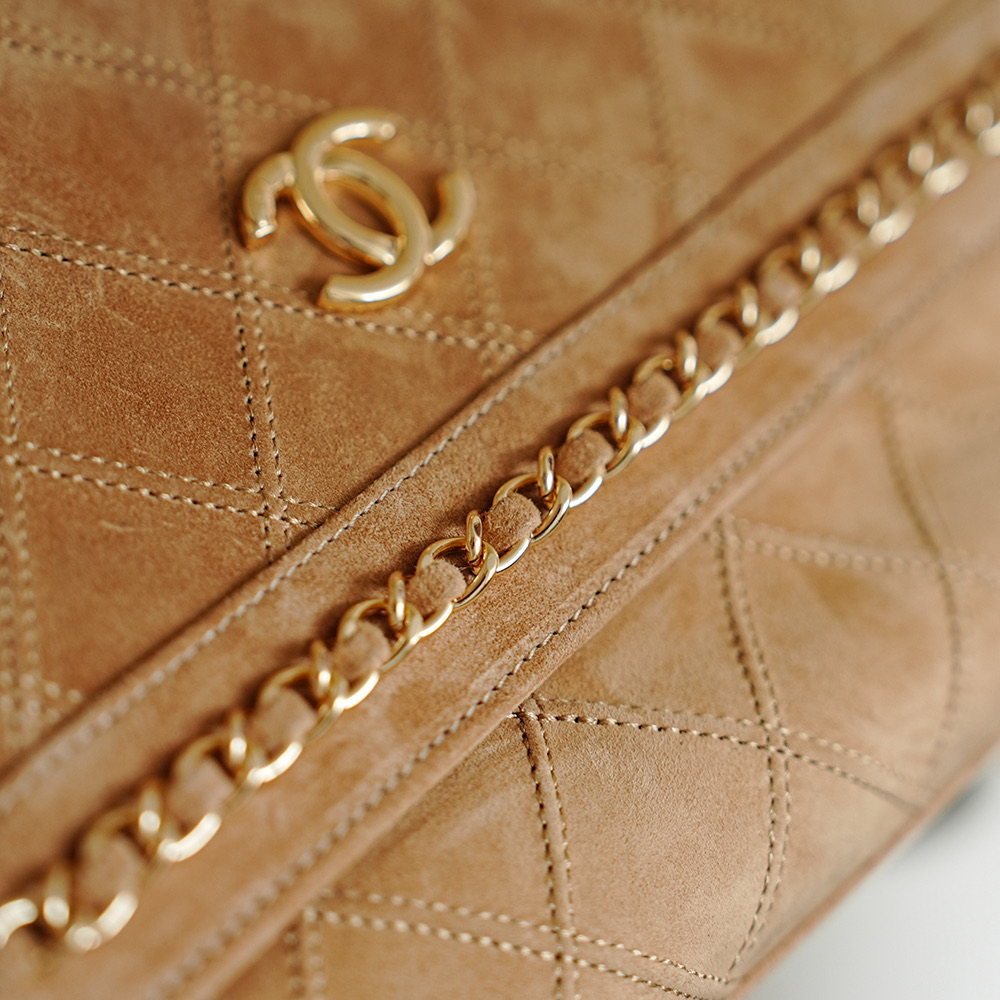 Chanel Camel Suede Chain-Edged Classic Flap Bag