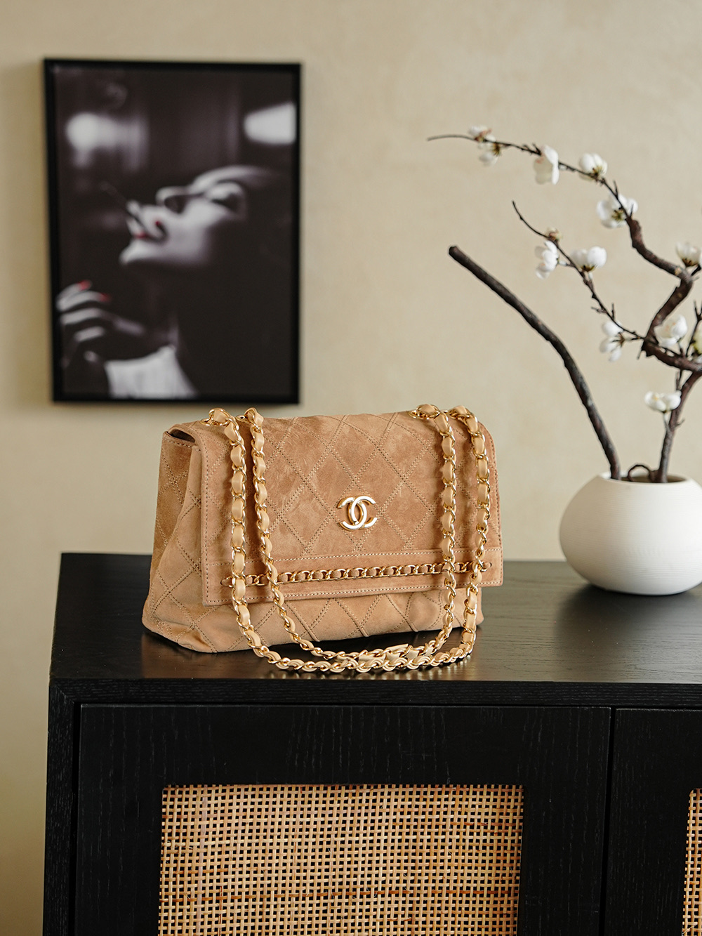 Chanel Camel Suede Chain-Edged Classic Flap Bag