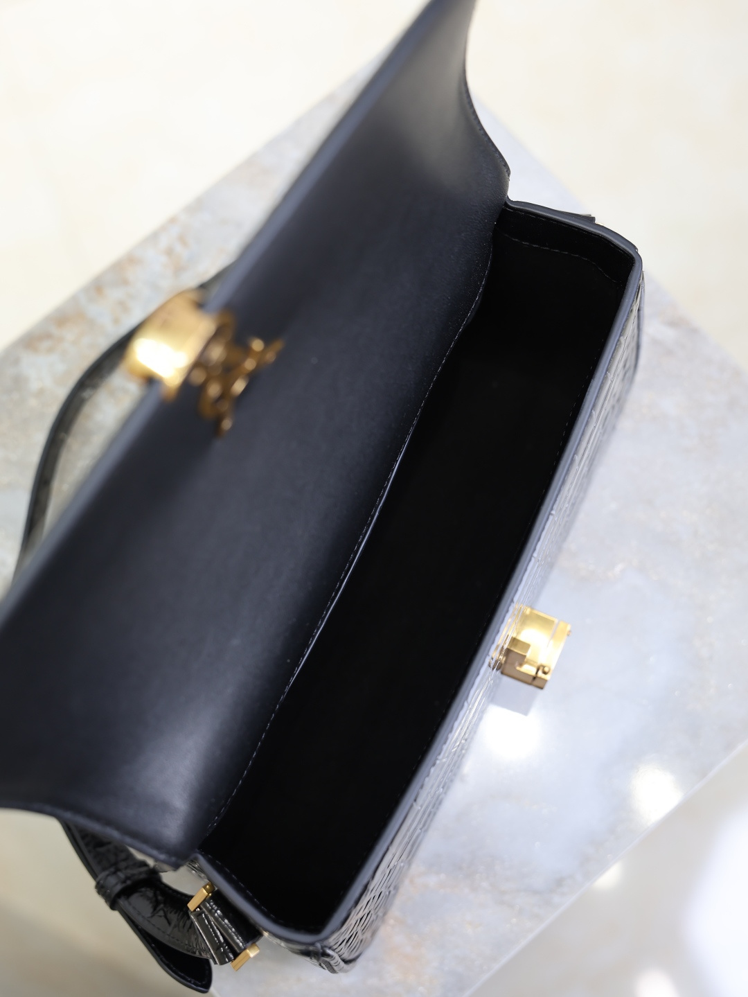 Saint Laurent Black Crocodile-Embossed Leather Solferino Box Bag