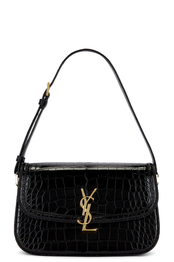 Saint Laurent Black Crocodile-Embossed Leather Solferino Box Bag
