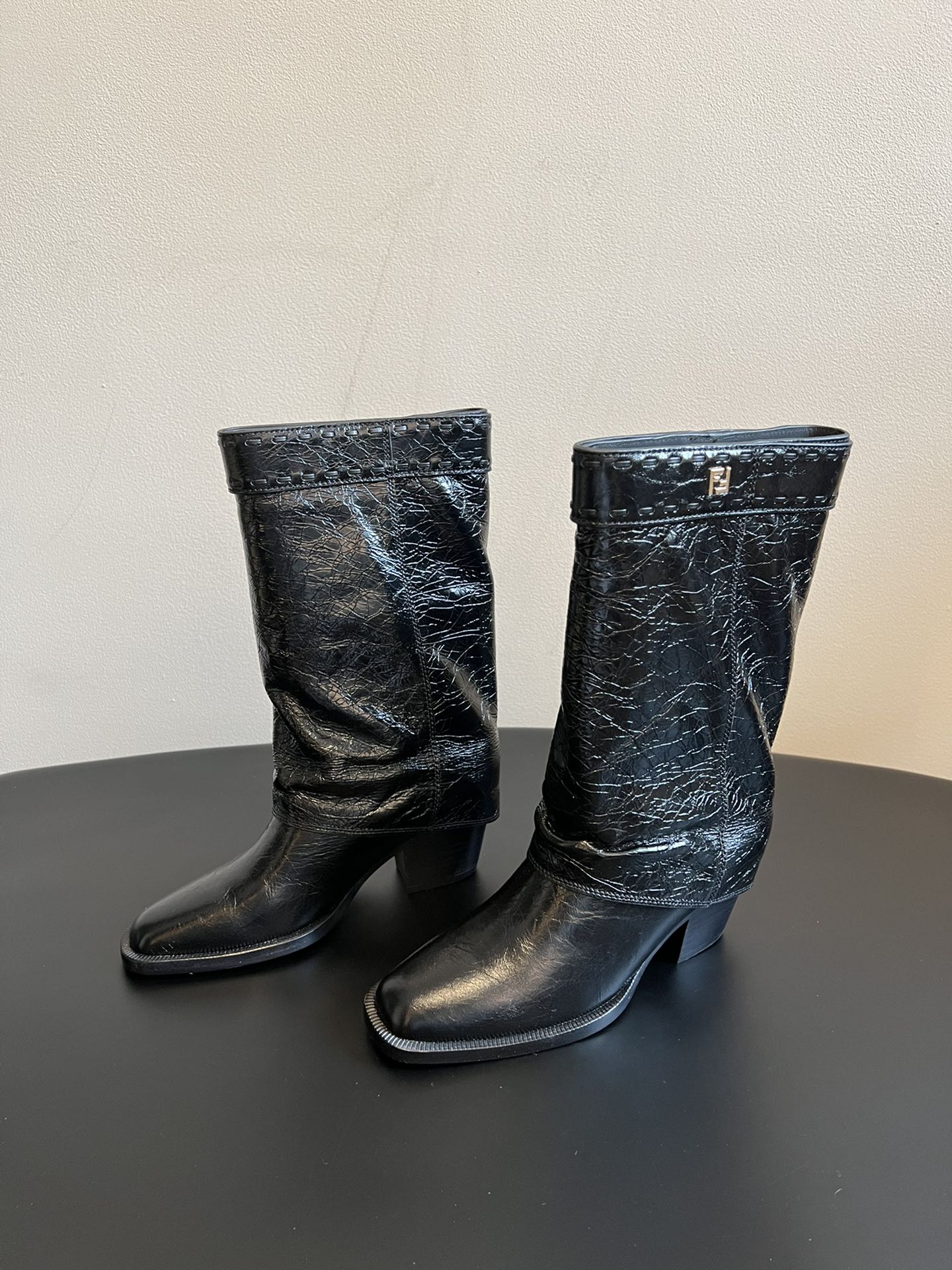 Fendi Vintage-Style Square-Toe Mid-Calf Boots