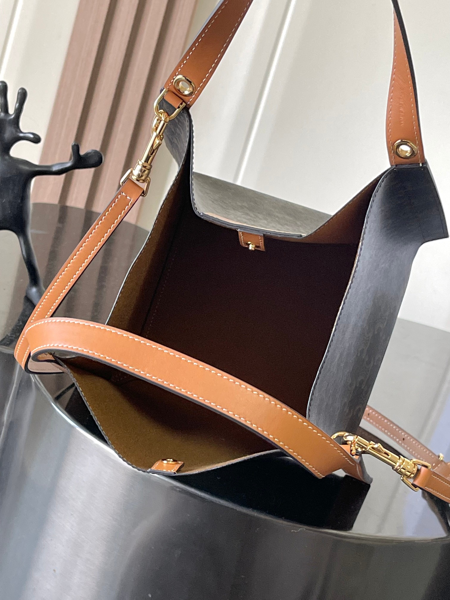 CELINE SMALL CUBE BAG IN Triomphe Canvas and NATURAL Calfskin