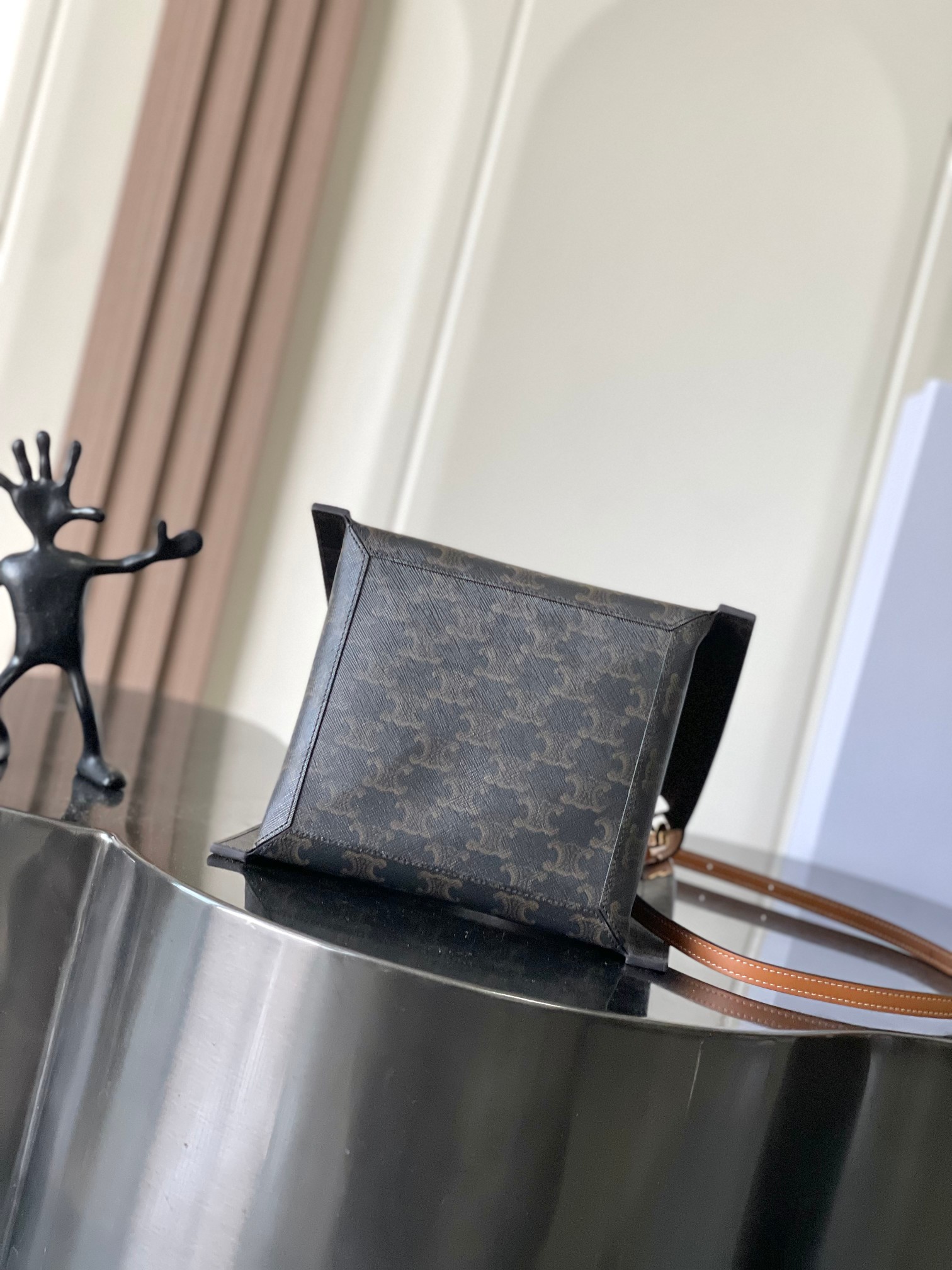 CELINE SMALL CUBE BAG IN Triomphe Canvas and NATURAL Calfskin