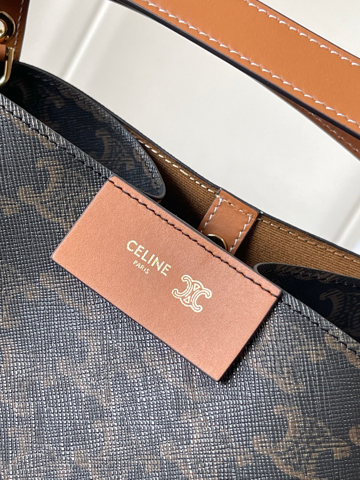 CELINE SMALL CUBE BAG IN Triomphe Canvas and NATURAL Calfskin