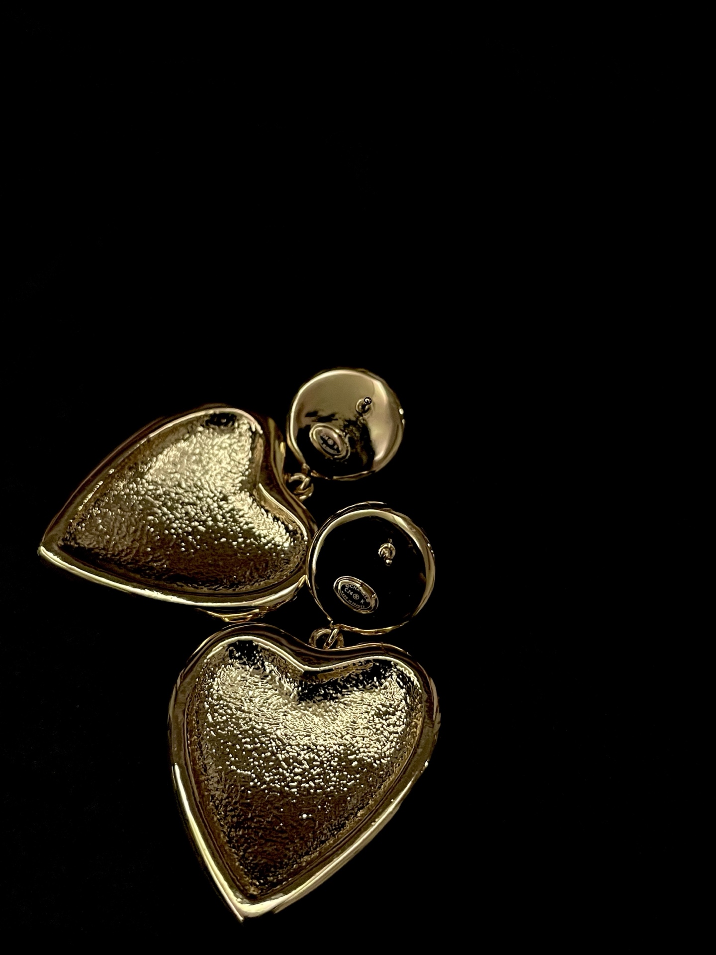 Chanel Black & Gold Lace Heart Pearl Earrings