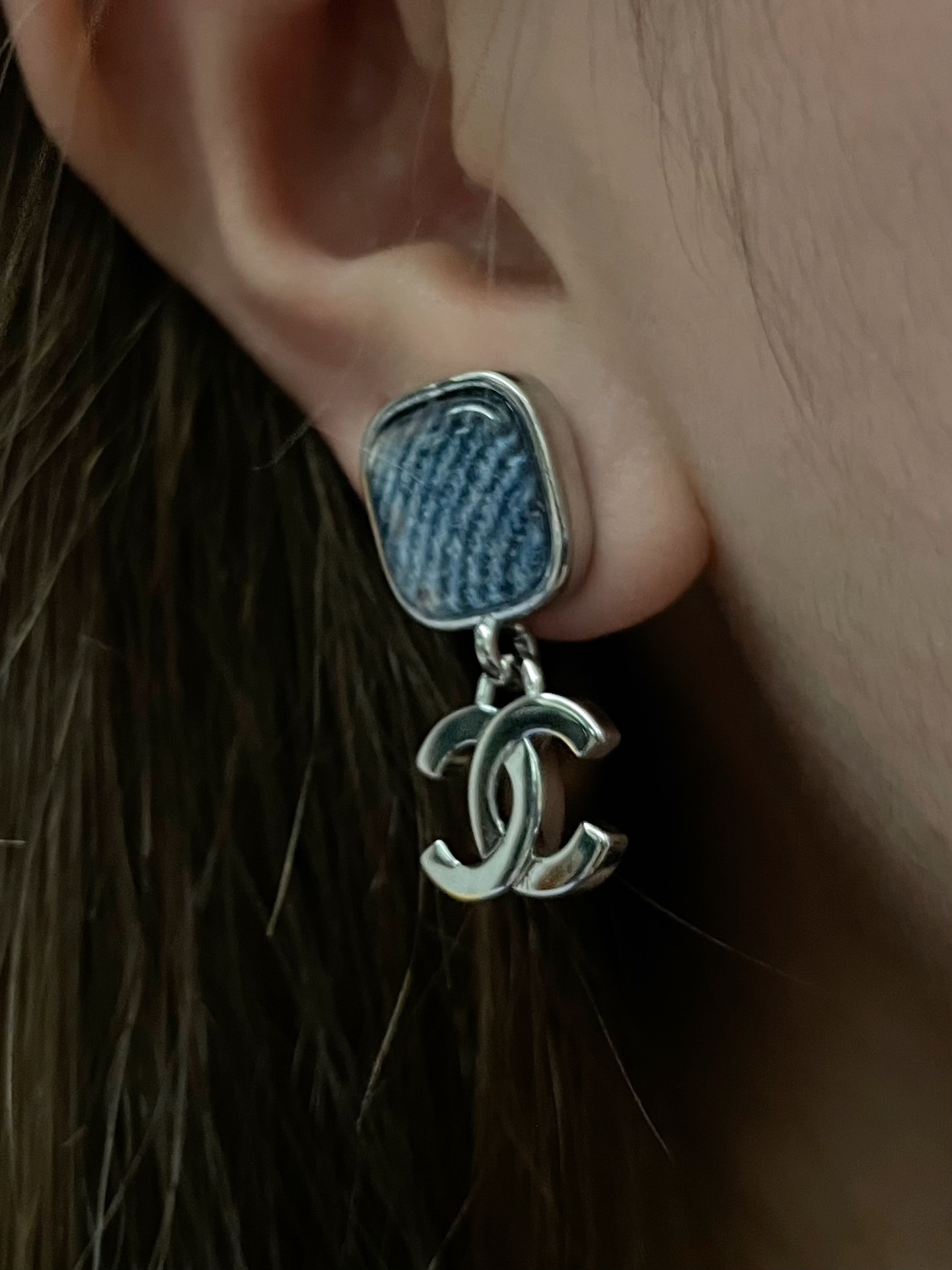 Chanel Square Denim Earrings