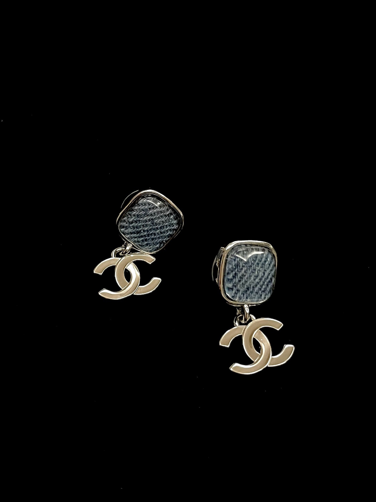 Chanel Square Denim Earrings