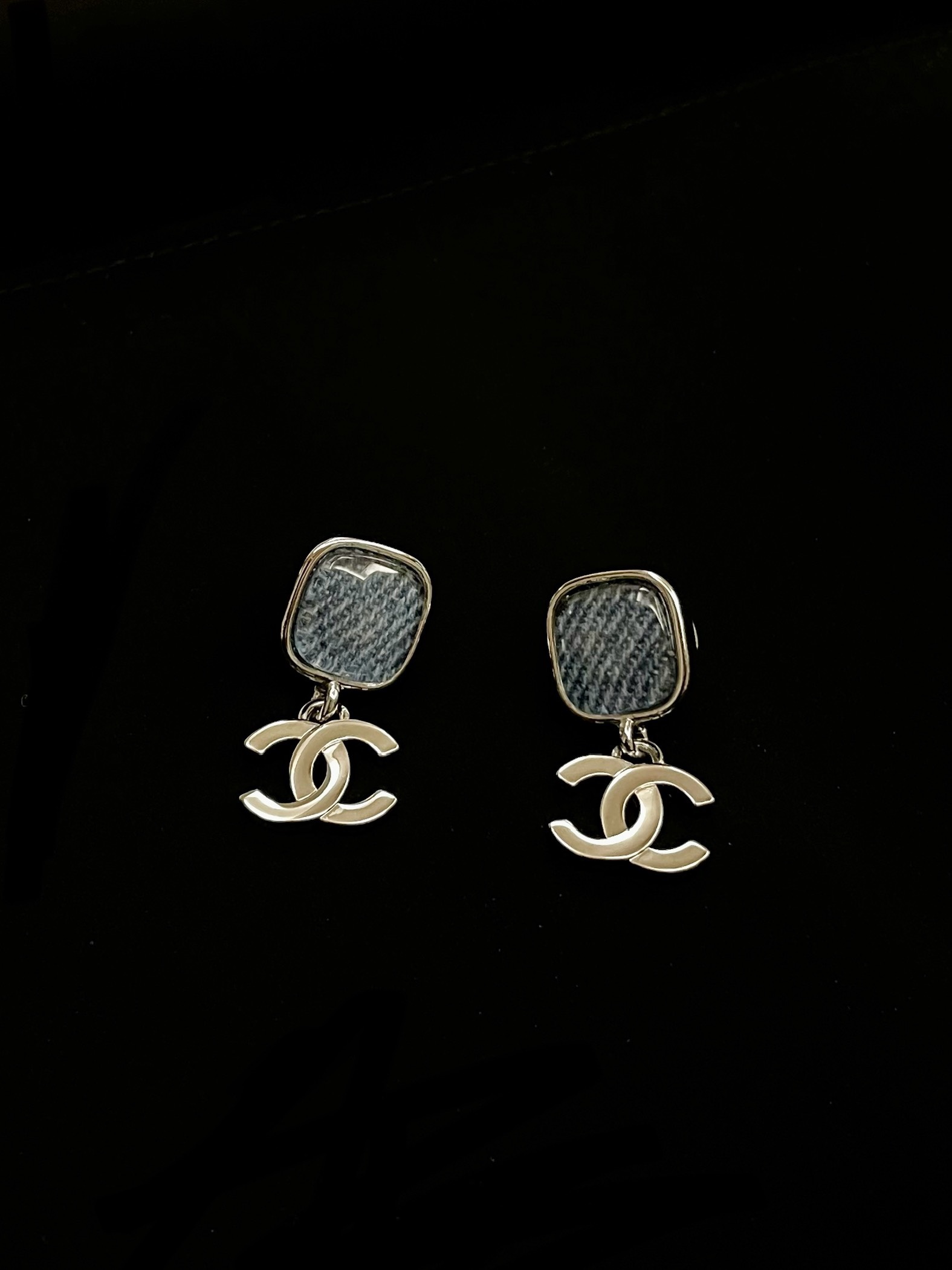 Chanel Square Denim Earrings
