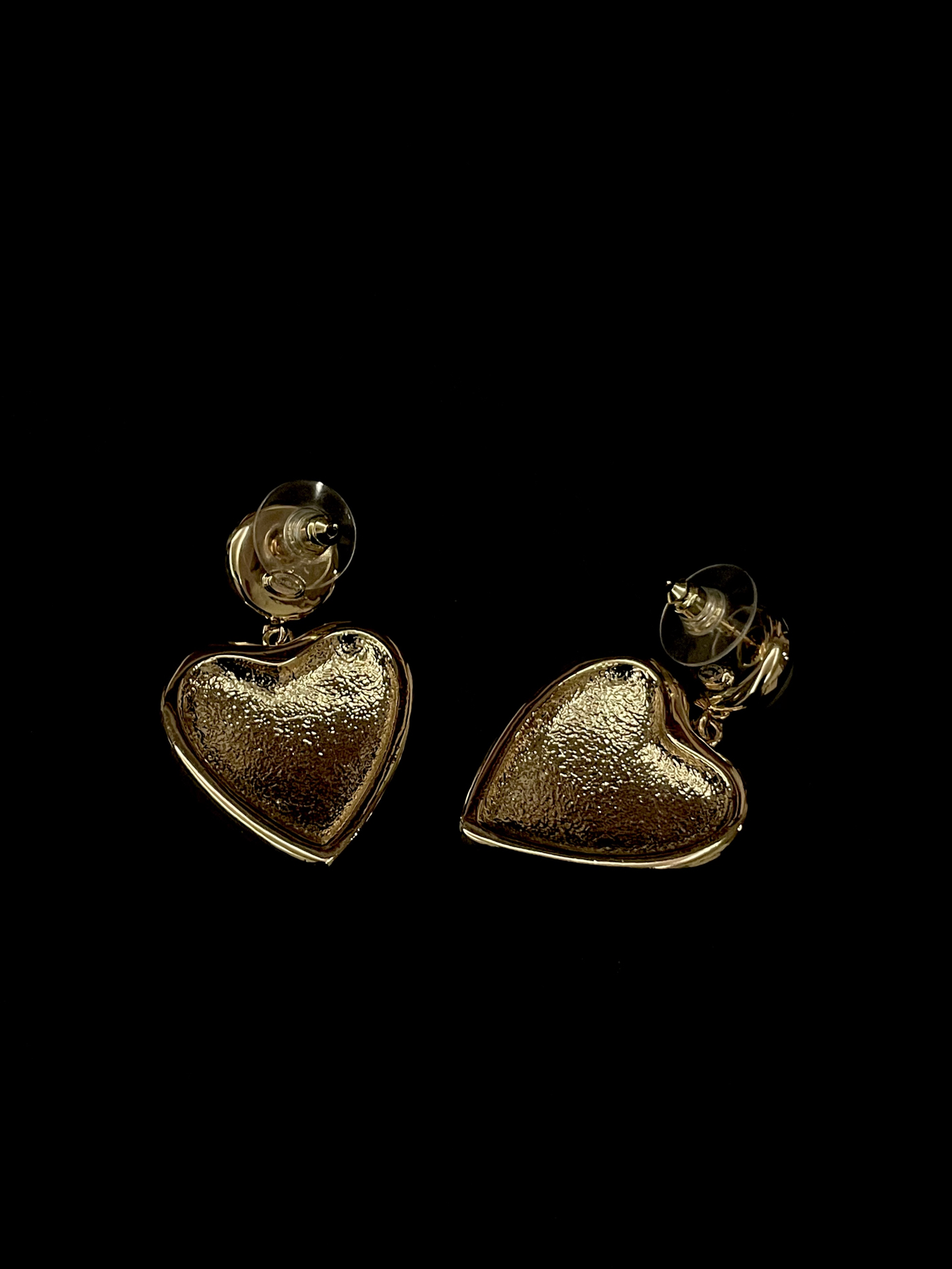 Chanel Black & Gold Lace Heart Pearl Earrings