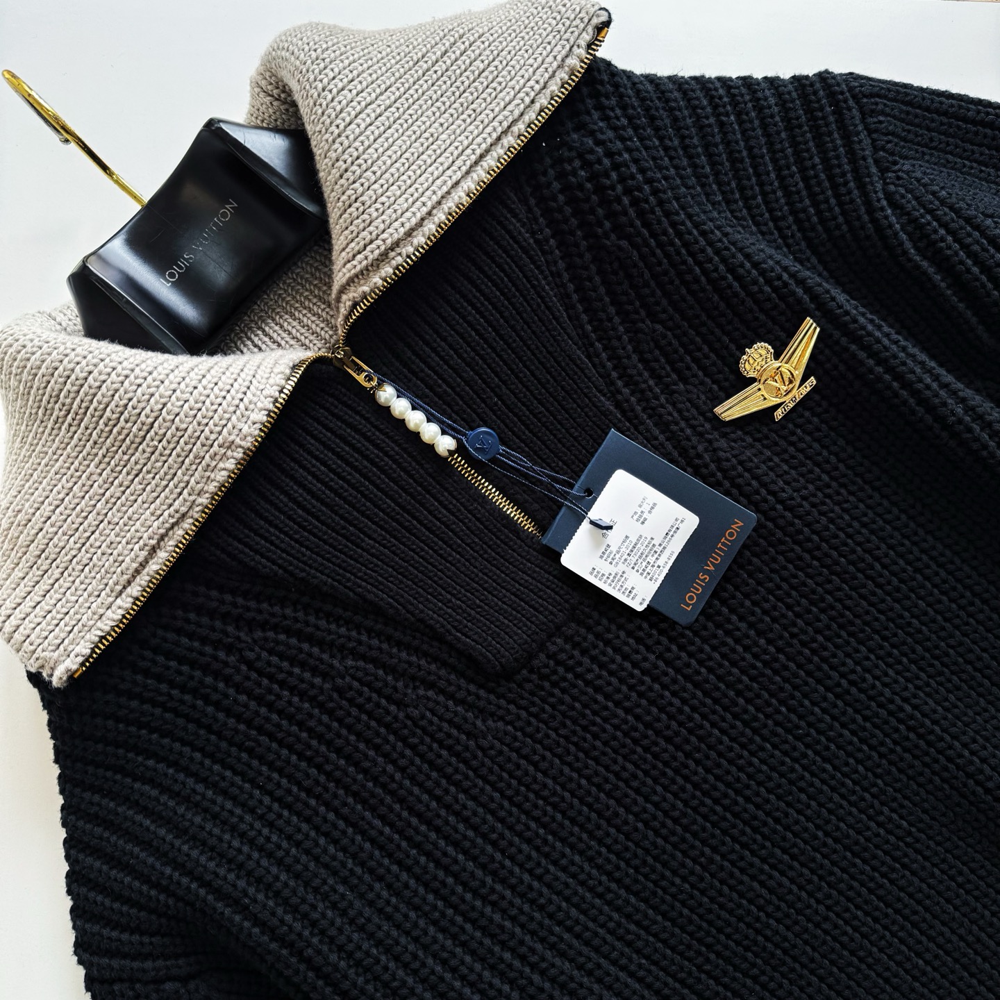 LV 1AHC12 Chunky Wool-Blend Half-Zip Pullover