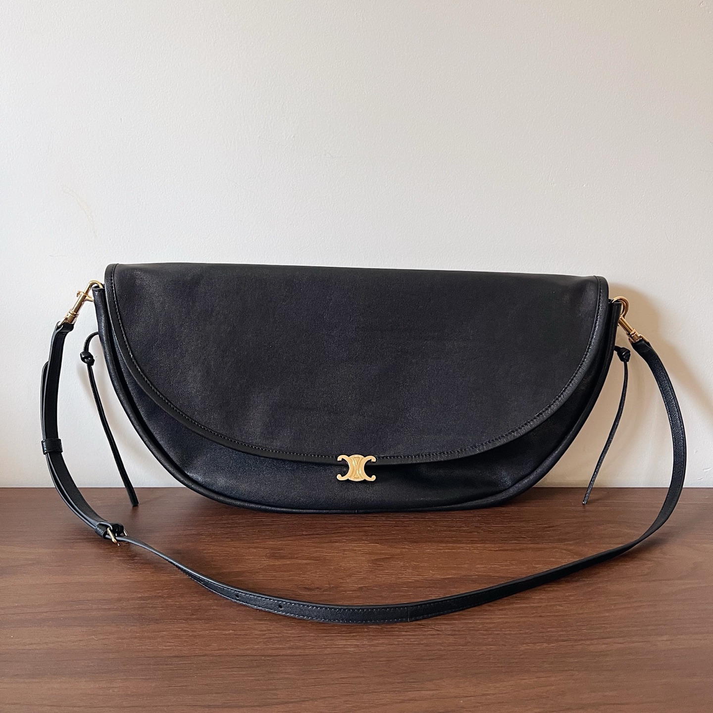 CELINE HALFMOON SOFT TRIOMPHE BAG IN SUPPLE SHINY LAMBSKIN
