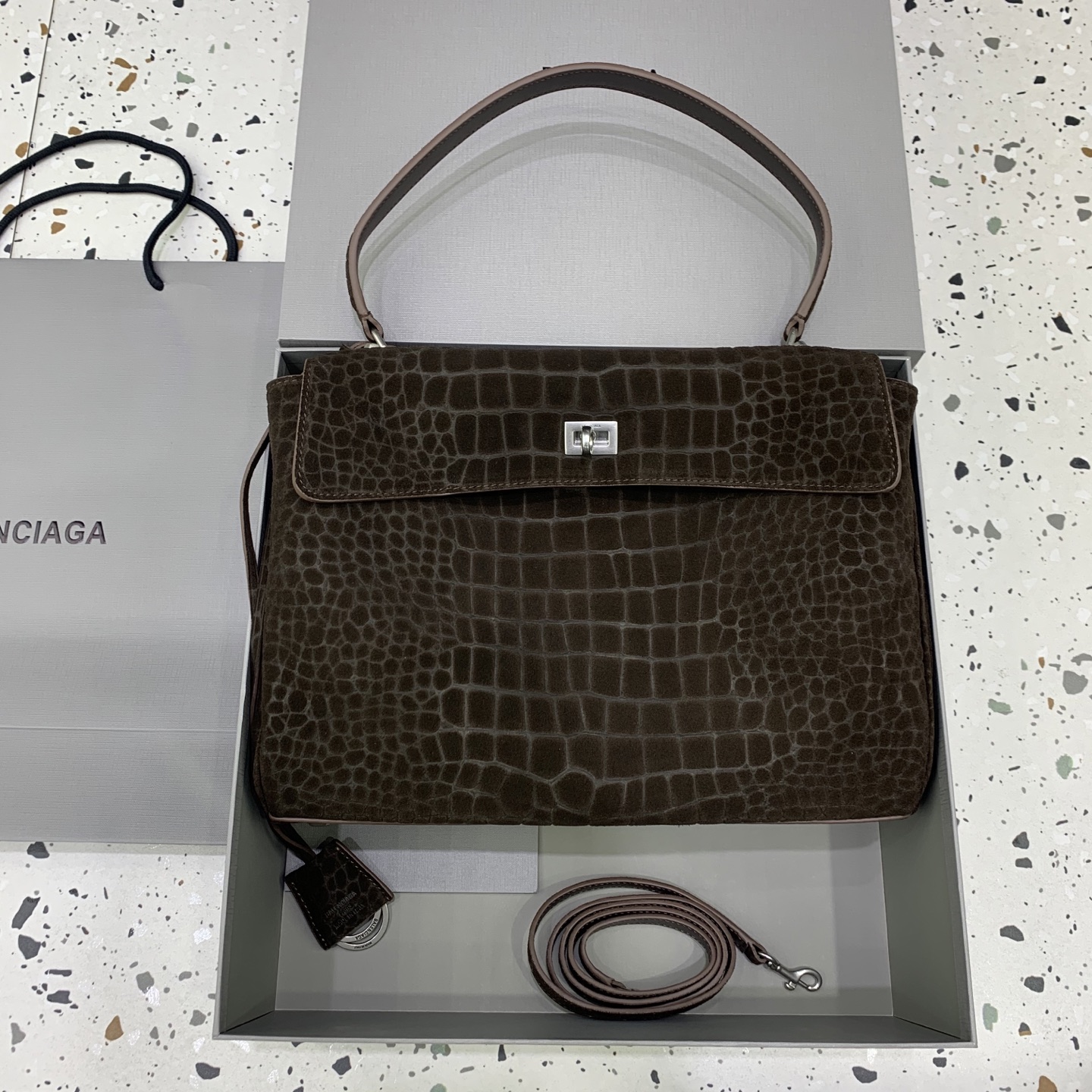 BALENCIAGA Rodeo Handbag Medium in Dark Brown