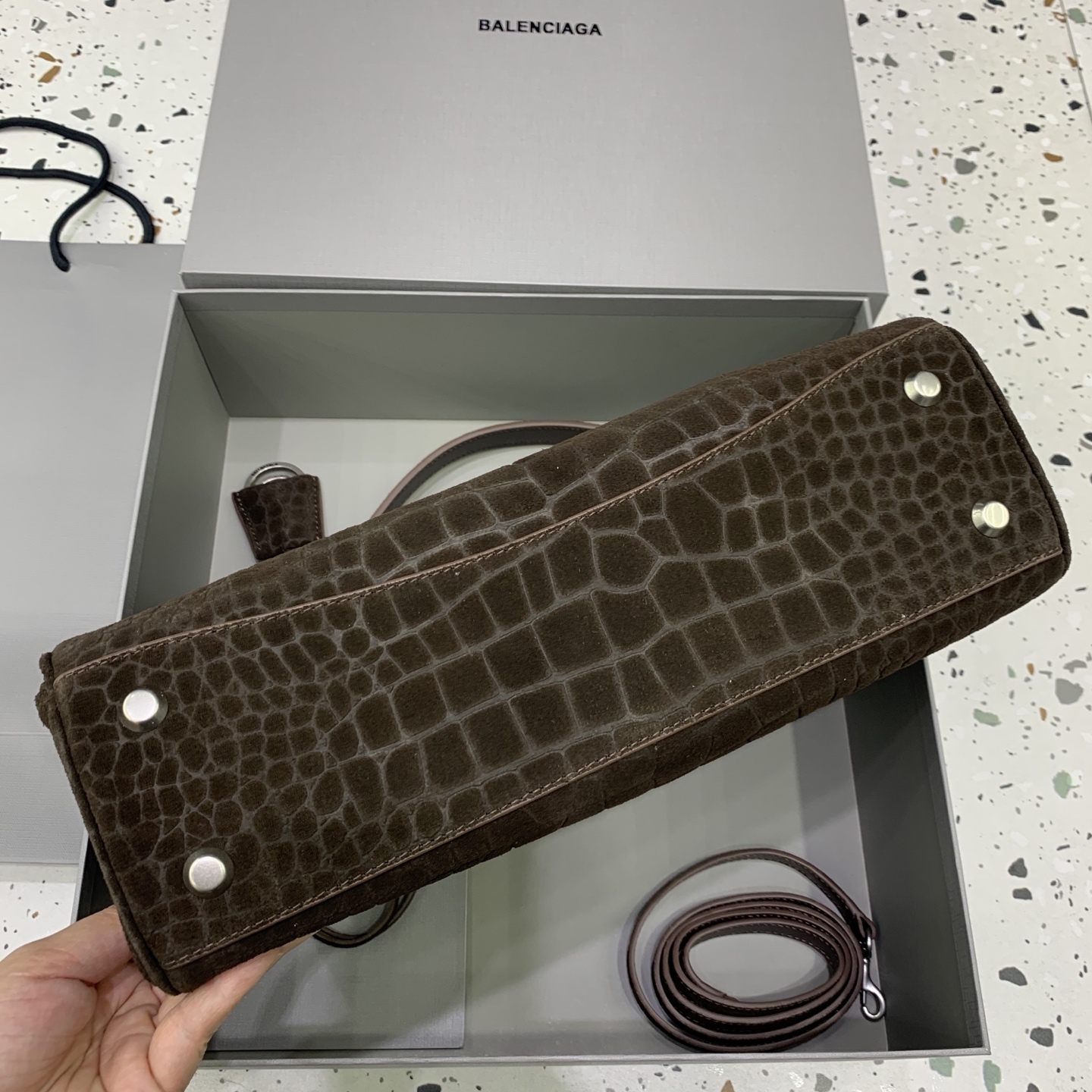 BALENCIAGA Rodeo Handbag Medium in Dark Brown