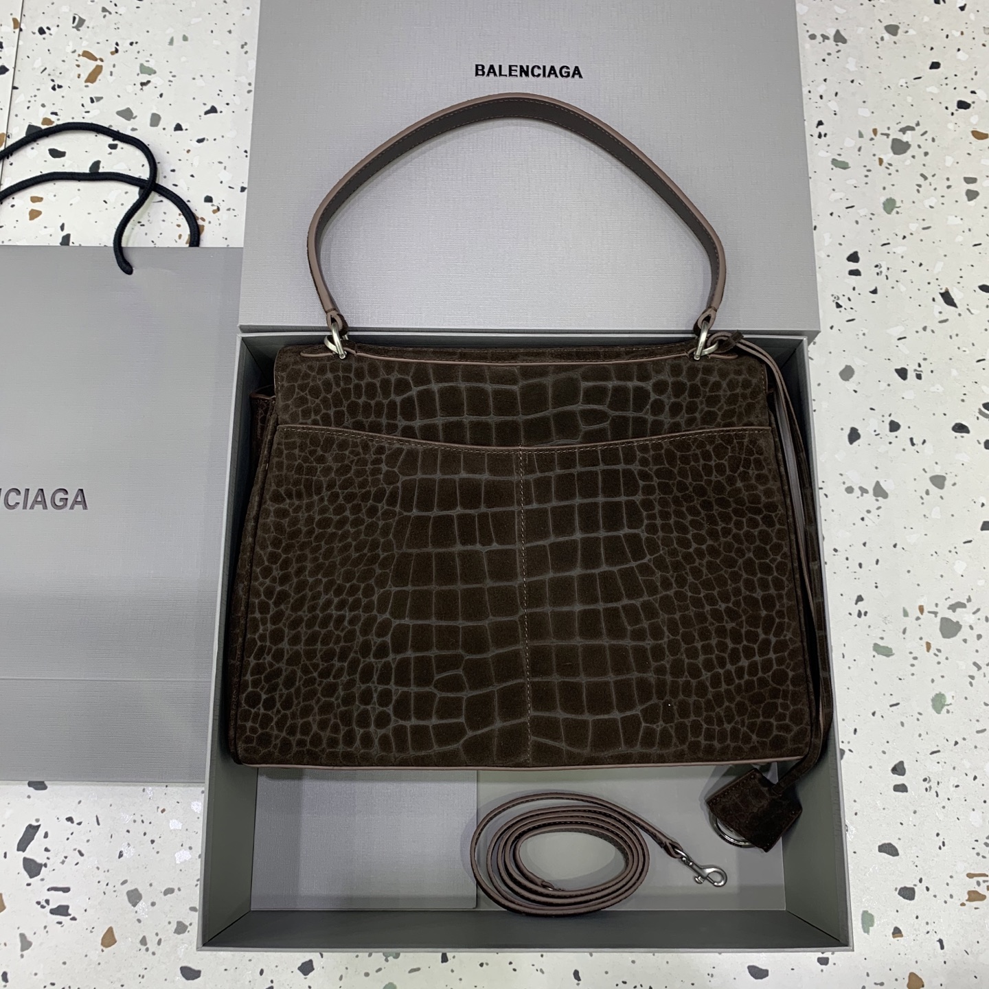BALENCIAGA Rodeo Handbag Medium in Dark Brown