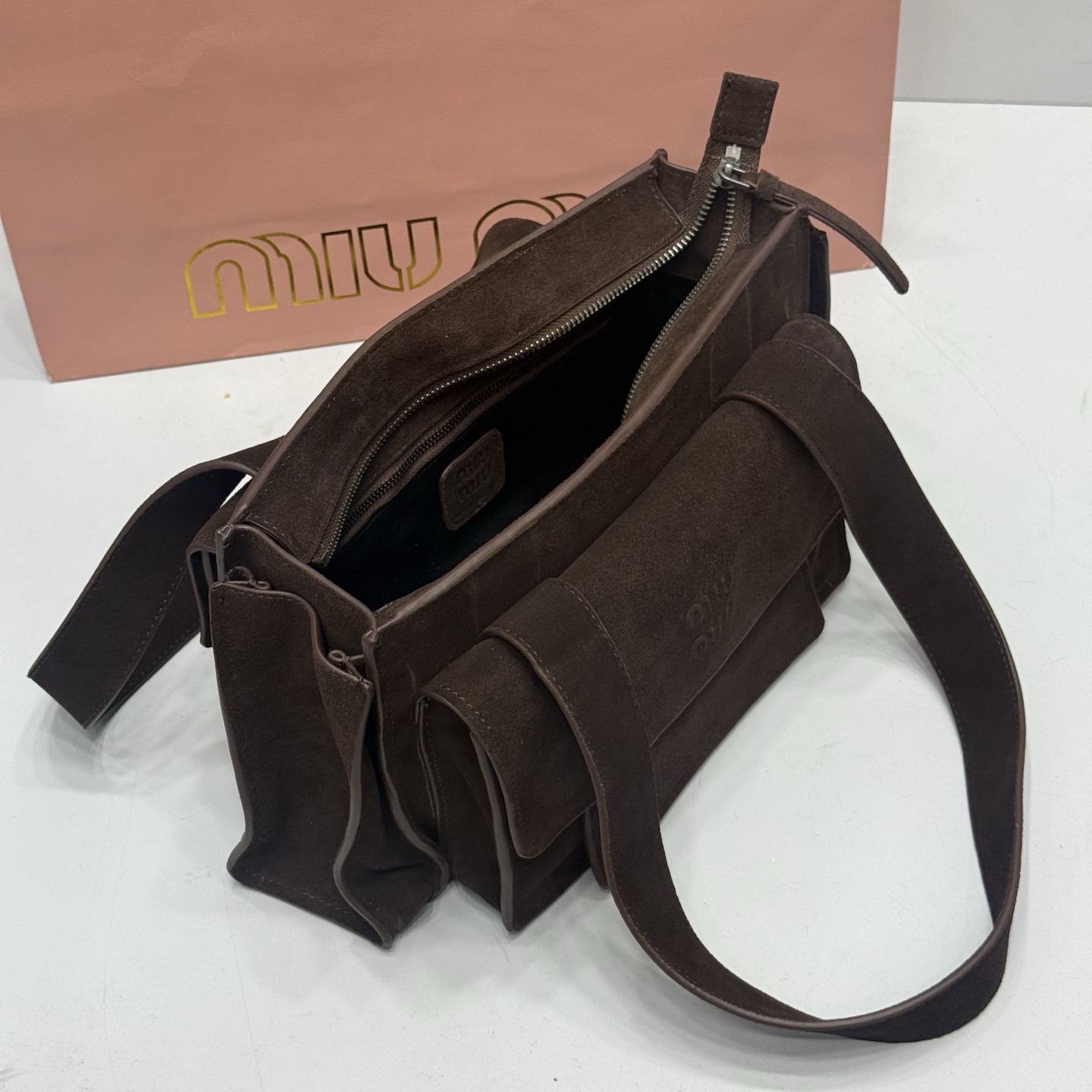 MiuMiu Utilitaire suede top-handle bag