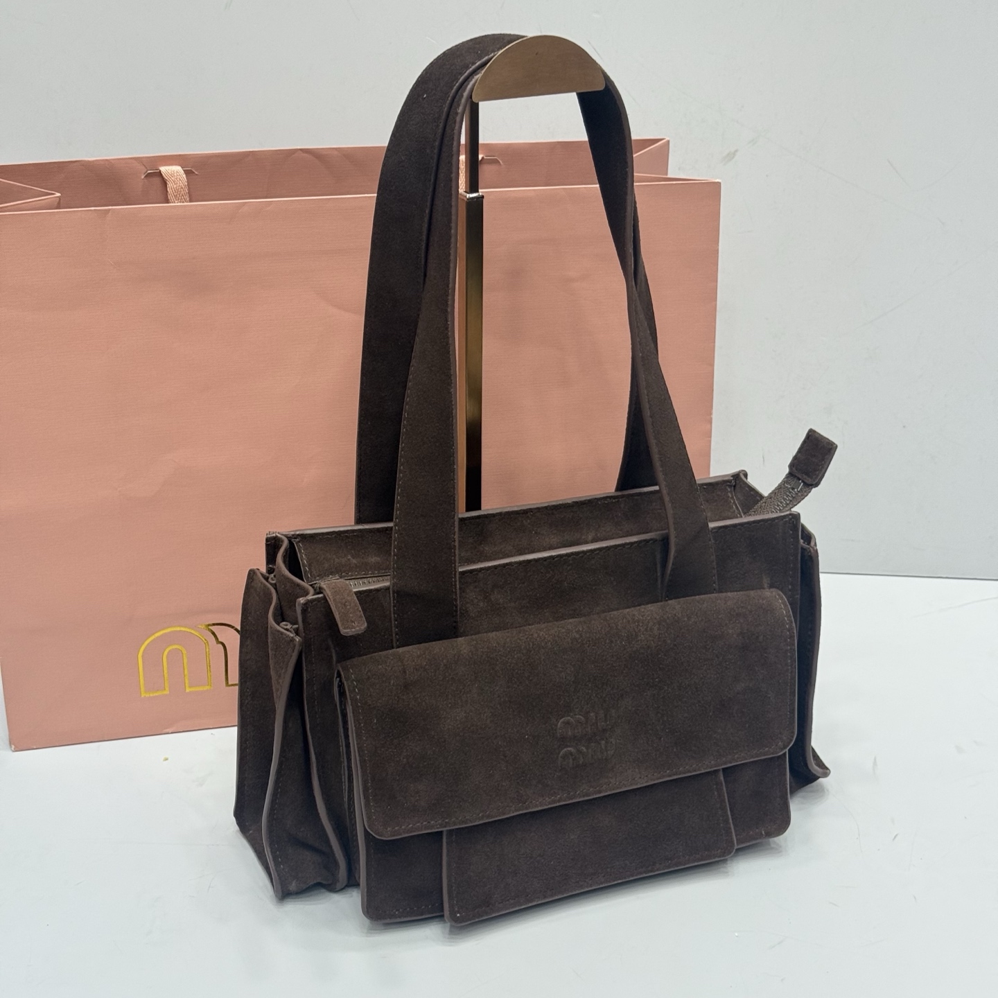 MiuMiu Utilitaire suede top-handle bag