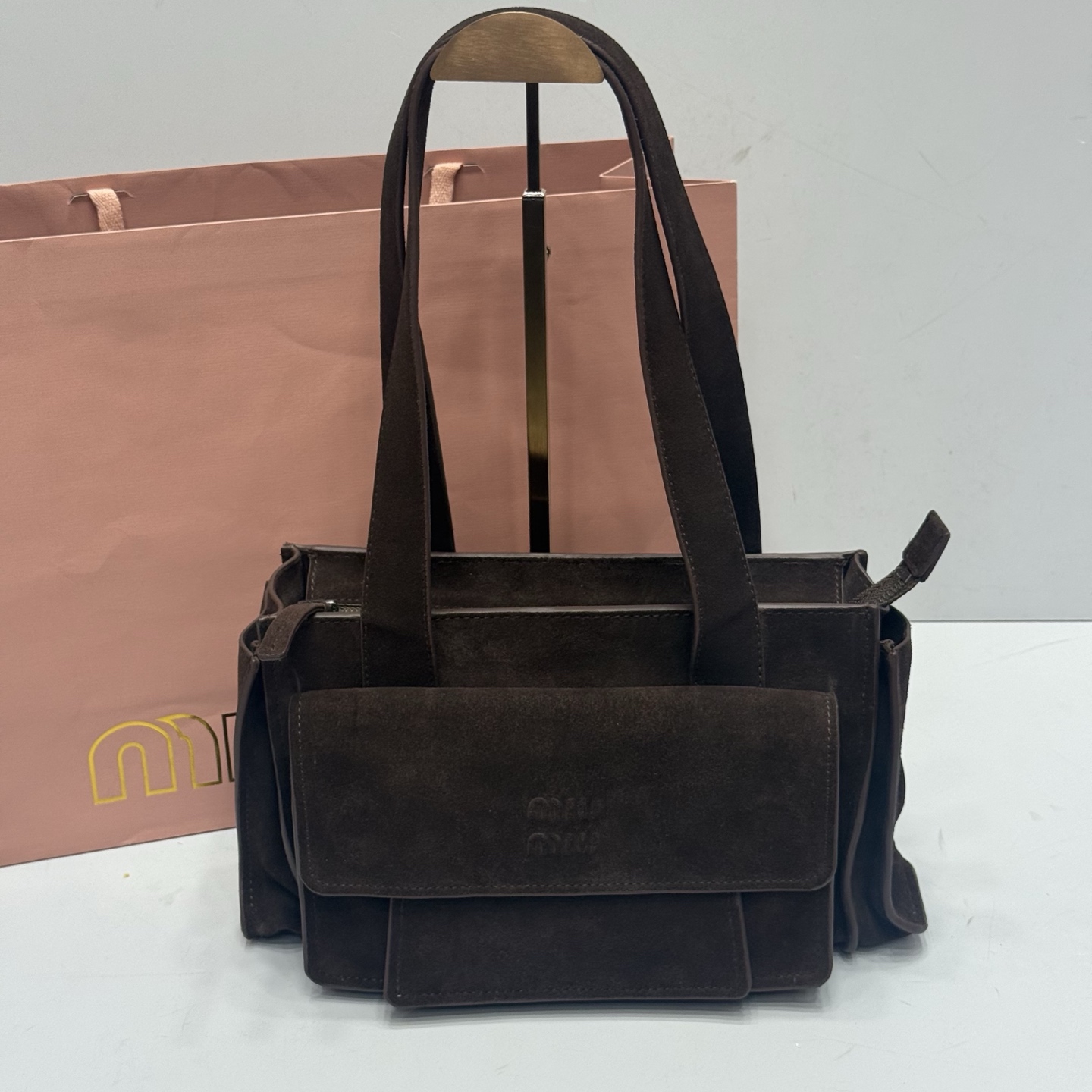 MiuMiu Utilitaire suede top-handle bag