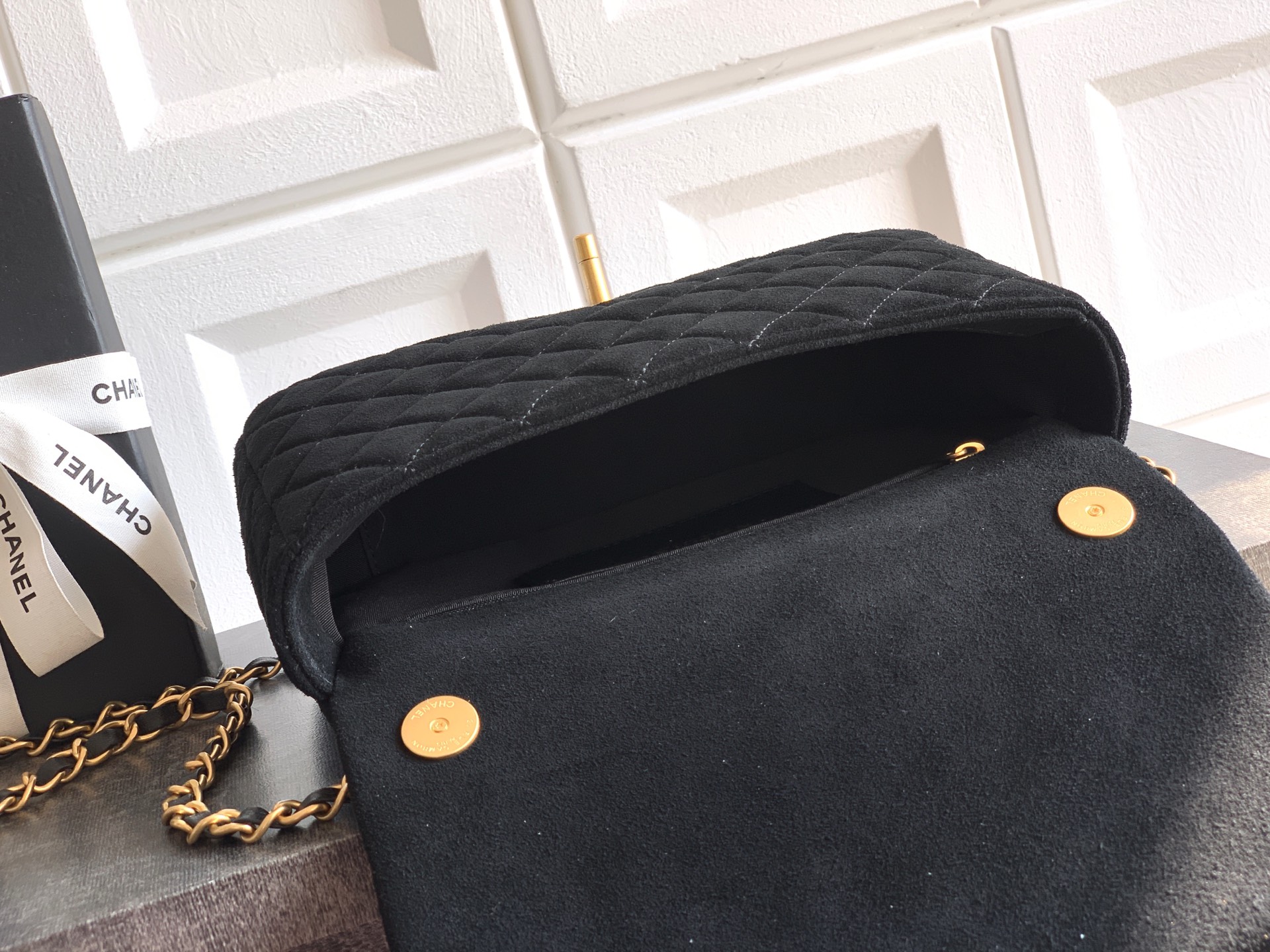 CHANEL 26C Large CF Bag in Black Suede