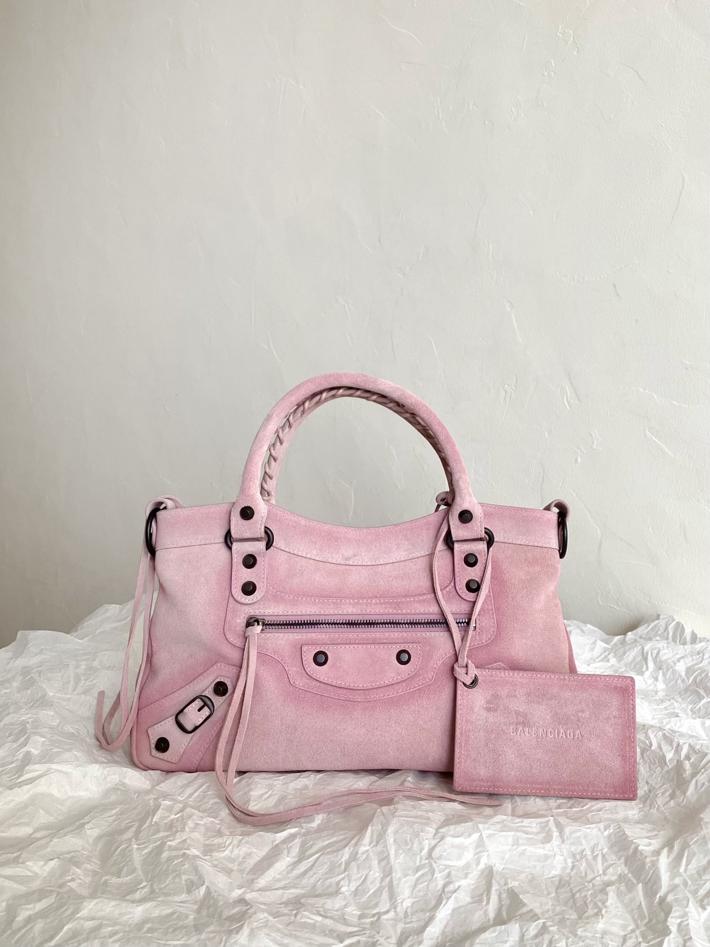 Balenciaga Suede Le City Bag in Gradient Pink