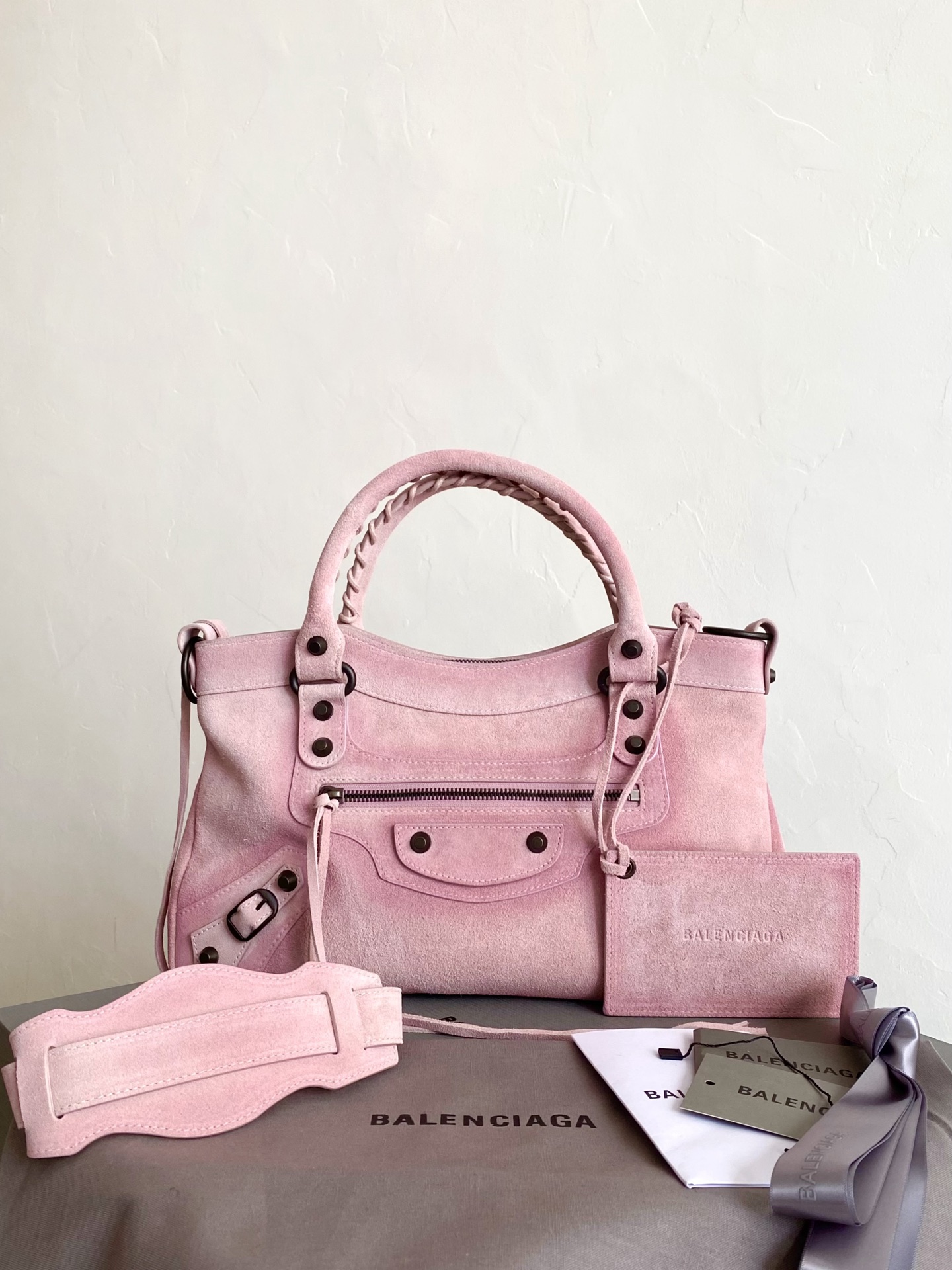 Balenciaga Suede Le City Bag in Gradient Pink